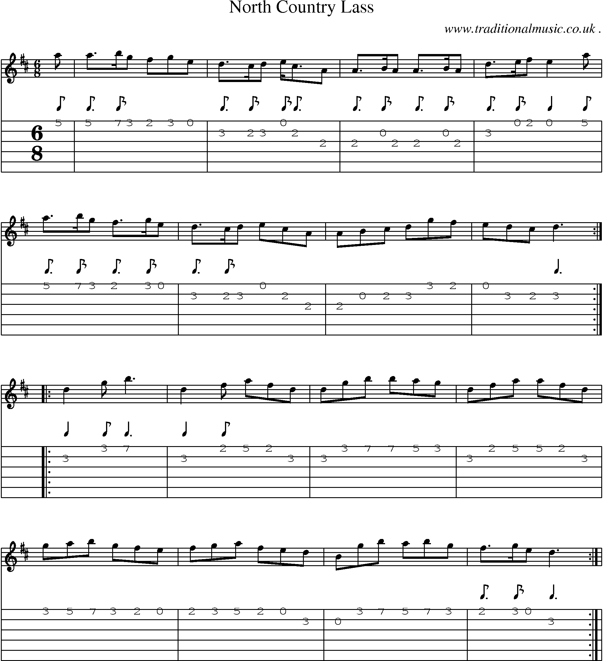 Sheet-Music and Guitar Tabs for North Country Lass