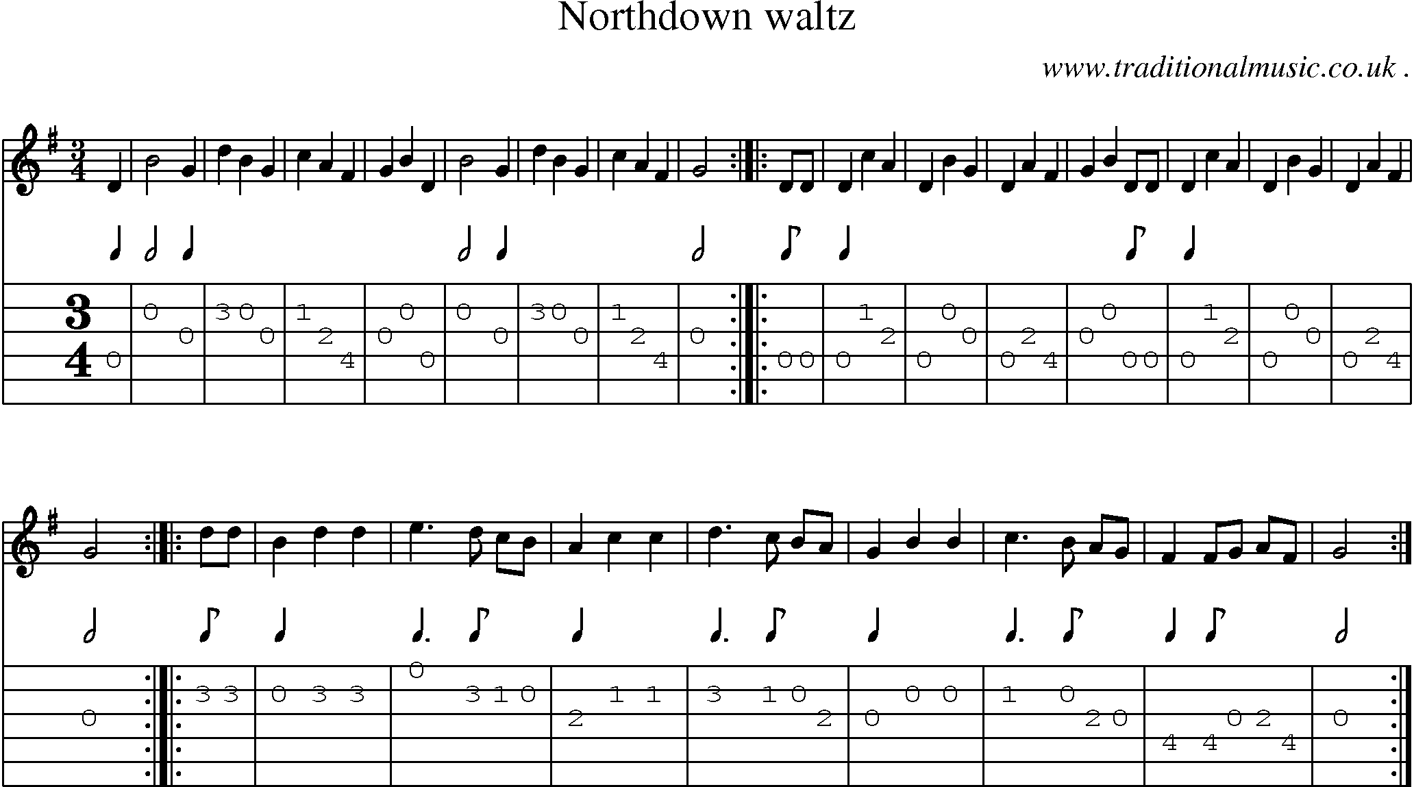 Sheet-Music and Guitar Tabs for Northdown Waltz
