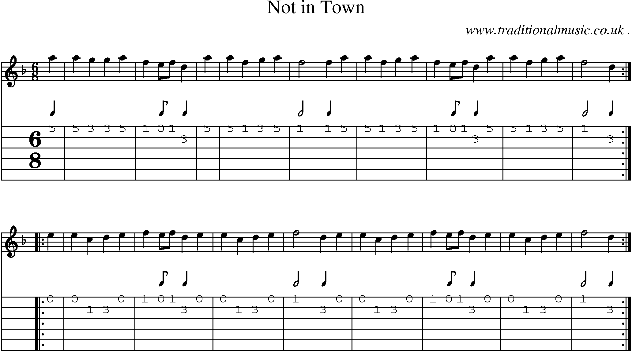 Sheet-Music and Guitar Tabs for Not In Town