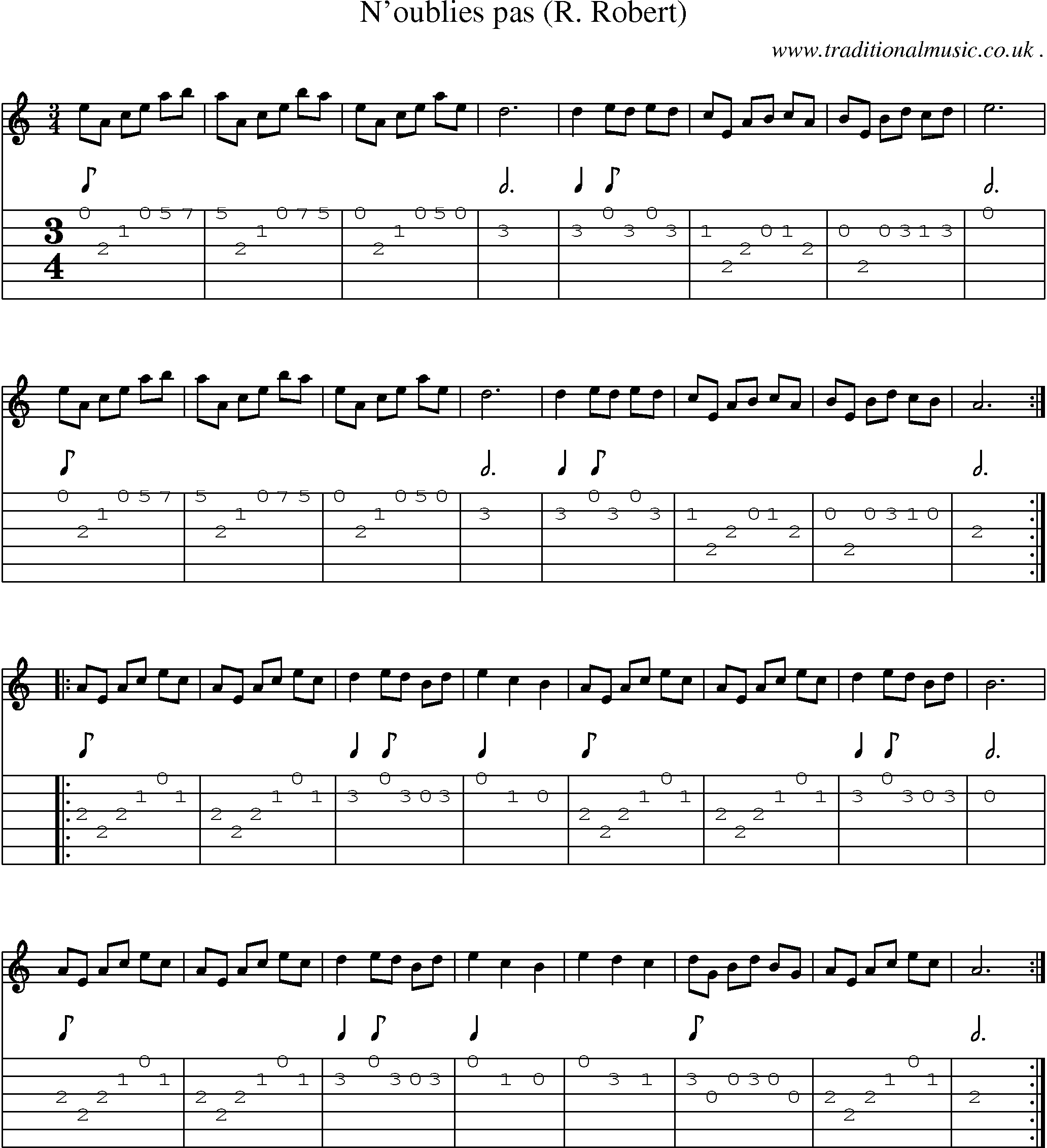 Sheet-Music and Guitar Tabs for Noublies Pas (r Robert)