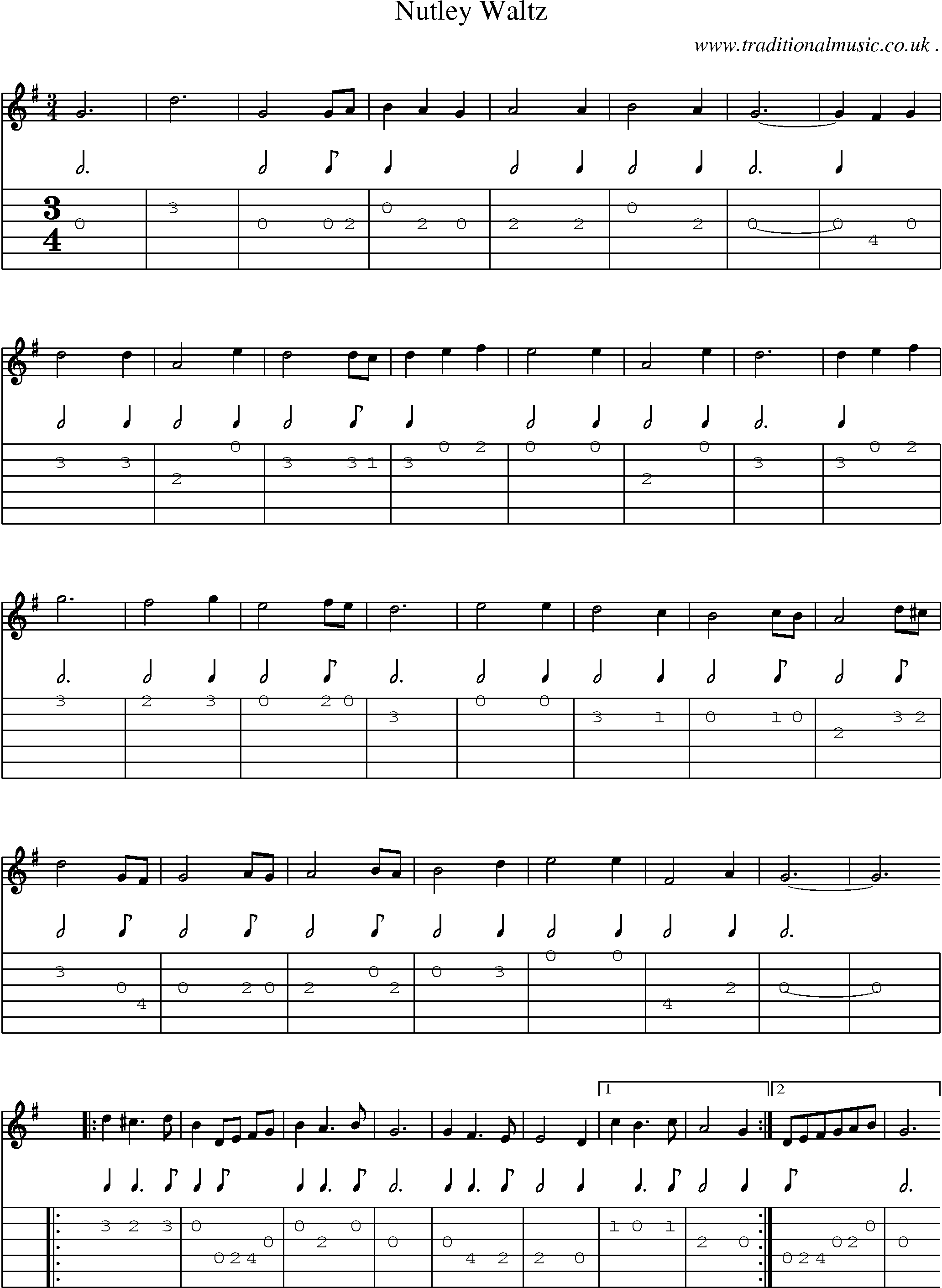 Sheet-Music and Guitar Tabs for Nutley Waltz