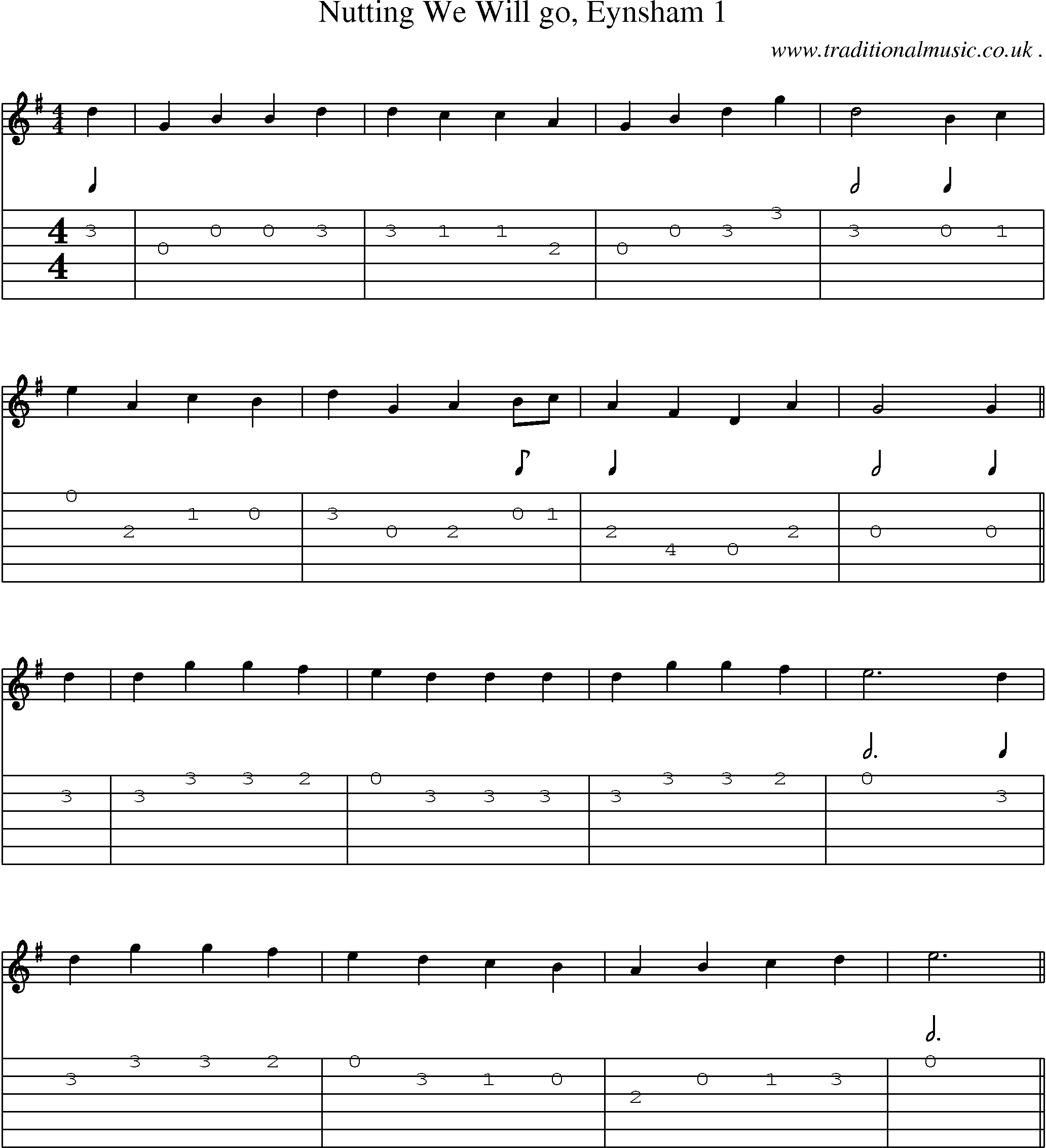 Sheet-Music and Guitar Tabs for Nutting We Will Go Eynsham 1