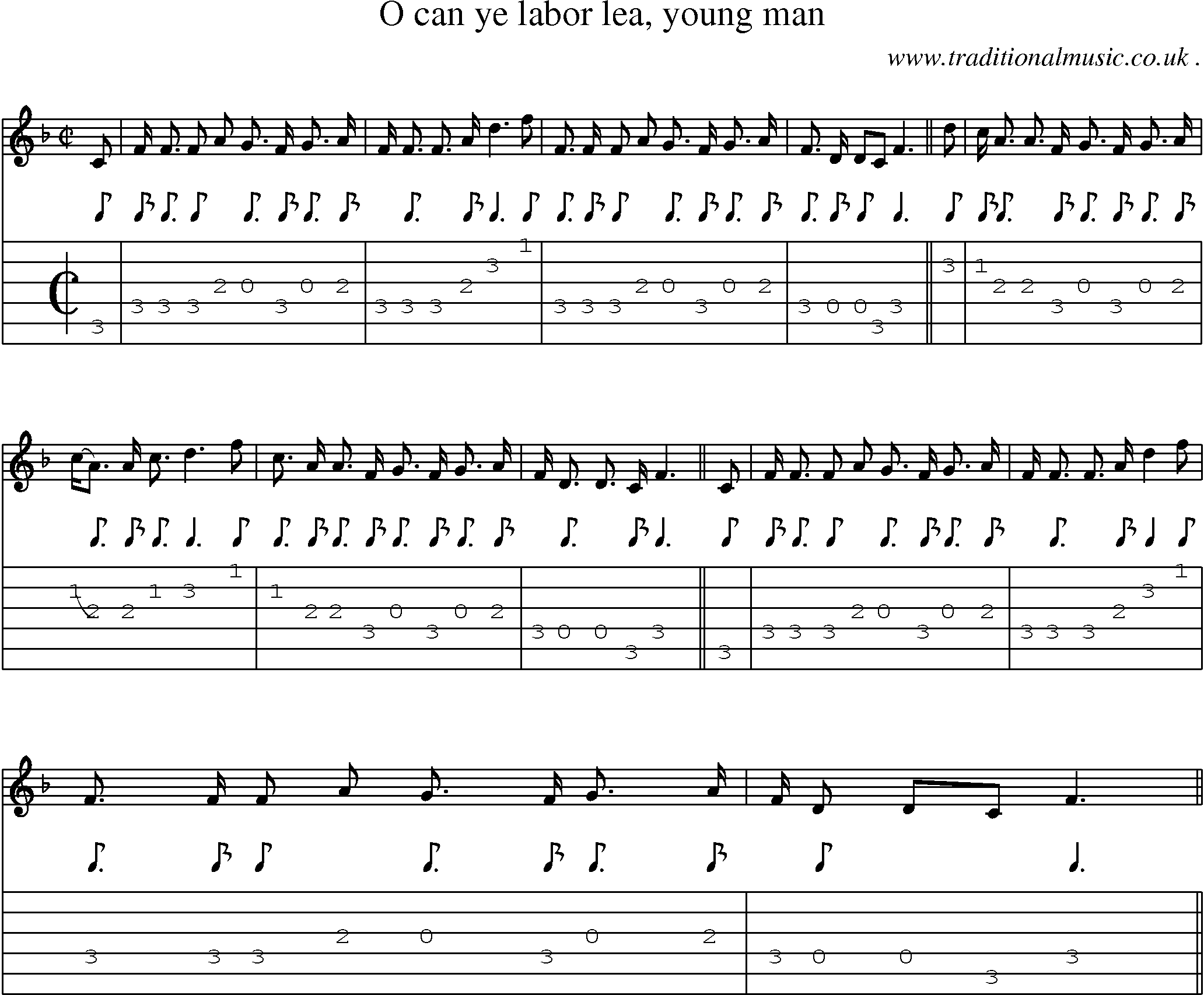 Sheet-Music and Guitar Tabs for O Can Ye Labor Lea Young Man