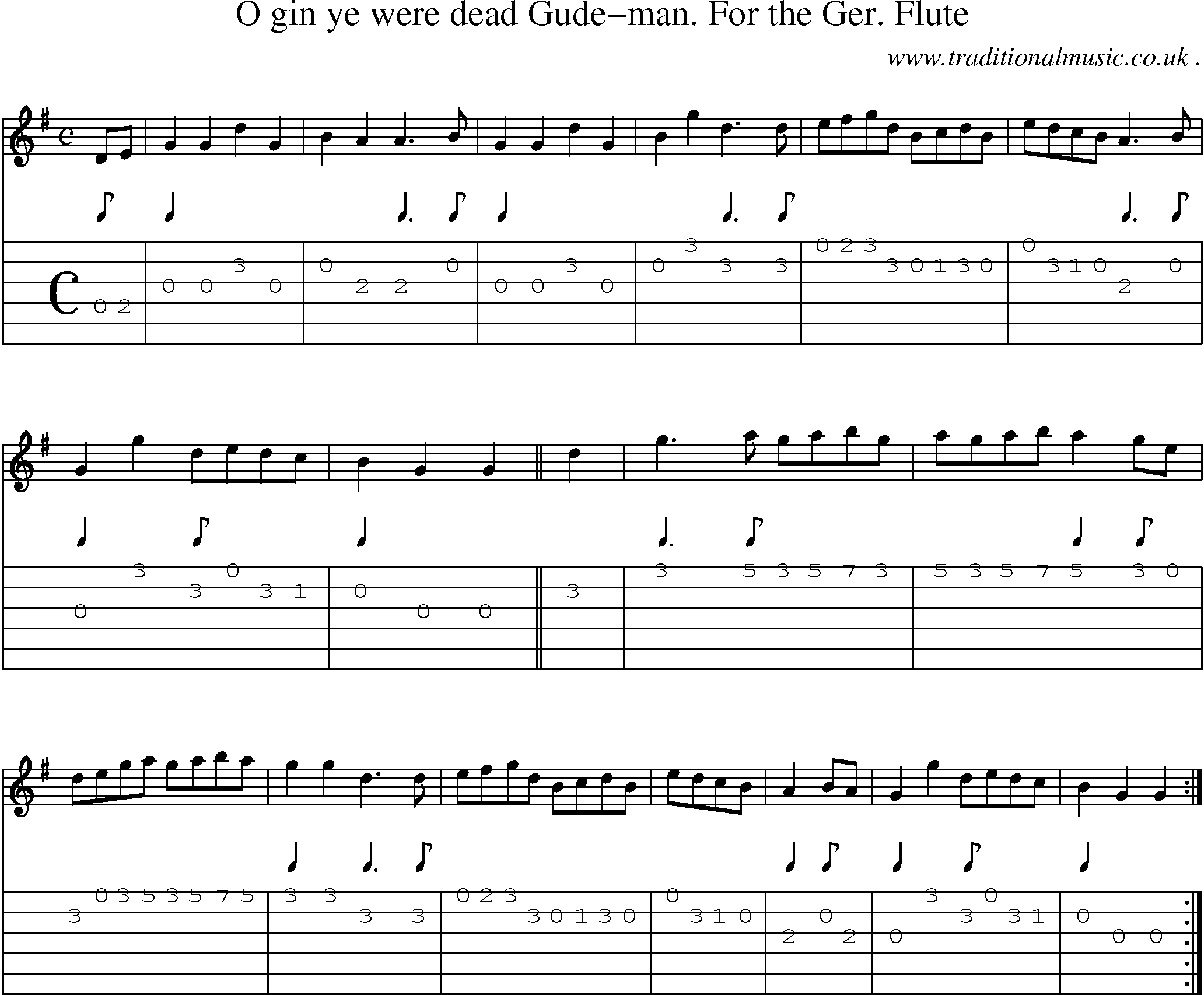 Sheet-Music and Guitar Tabs for O Gin Ye Were Dead Gude-man For The Ger Flute