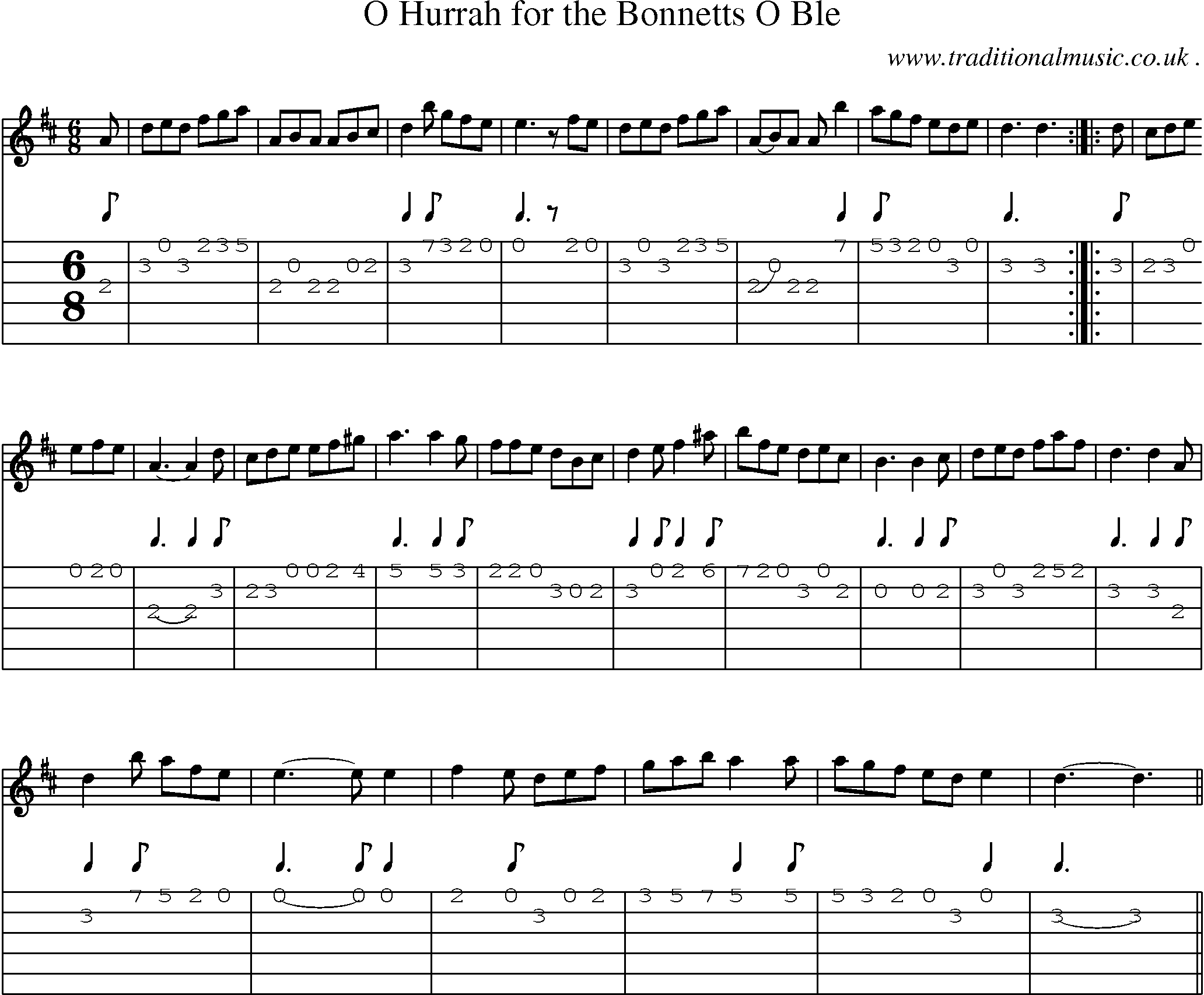 Sheet-Music and Guitar Tabs for O Hurrah For The Bonnetts O Ble