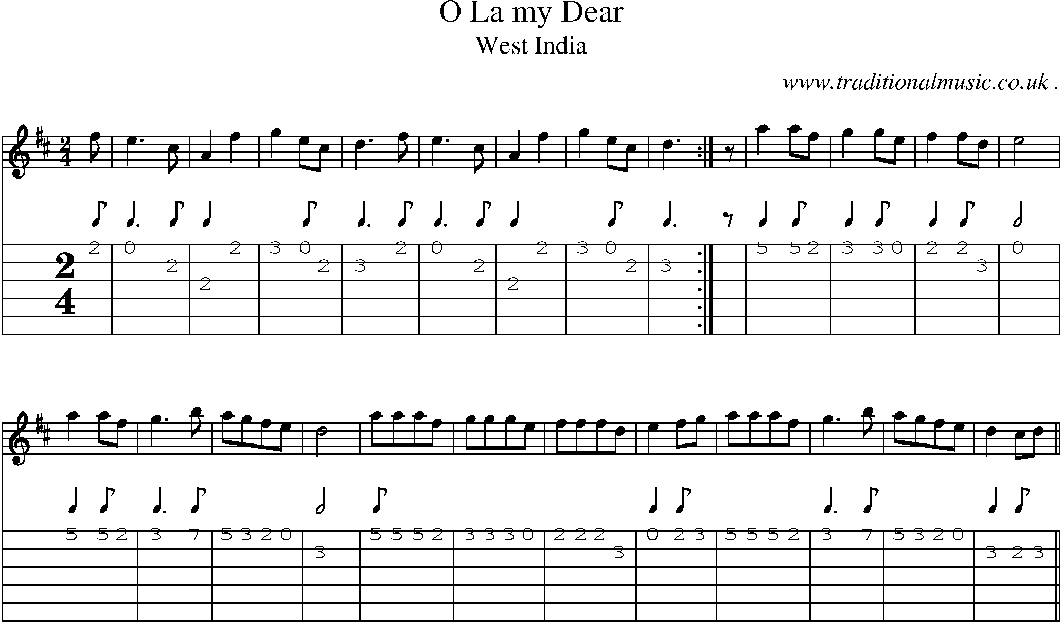 Sheet-Music and Guitar Tabs for O La My Dear