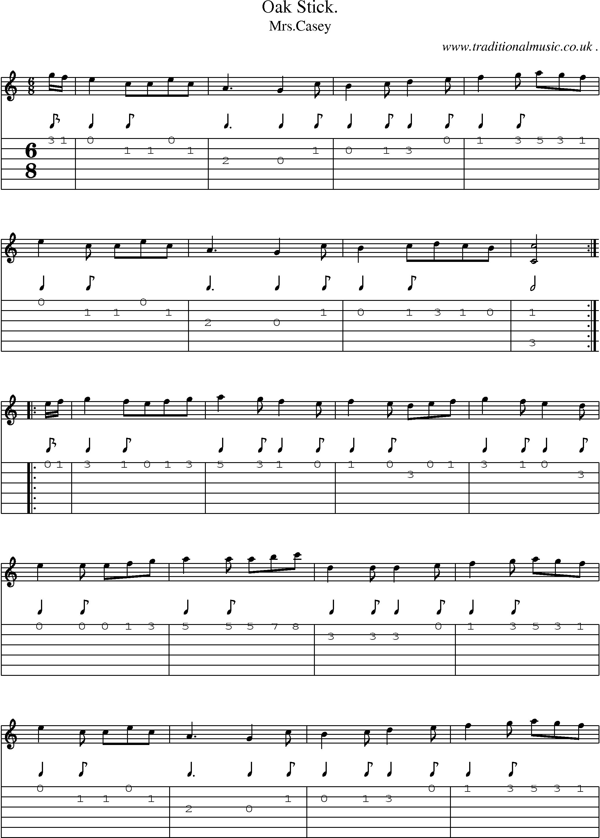 Sheet-Music and Guitar Tabs for Oak Stick 