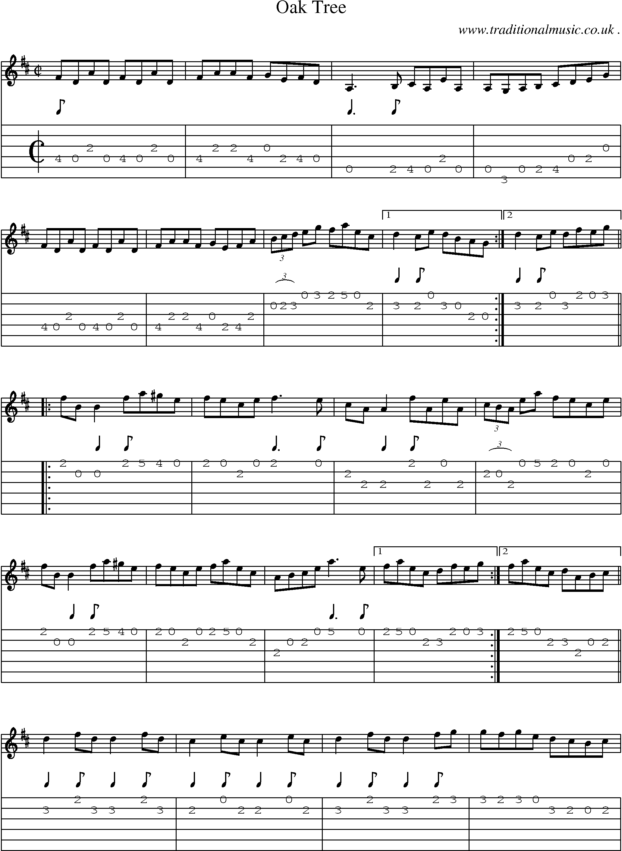 Sheet-Music and Guitar Tabs for Oak Tree