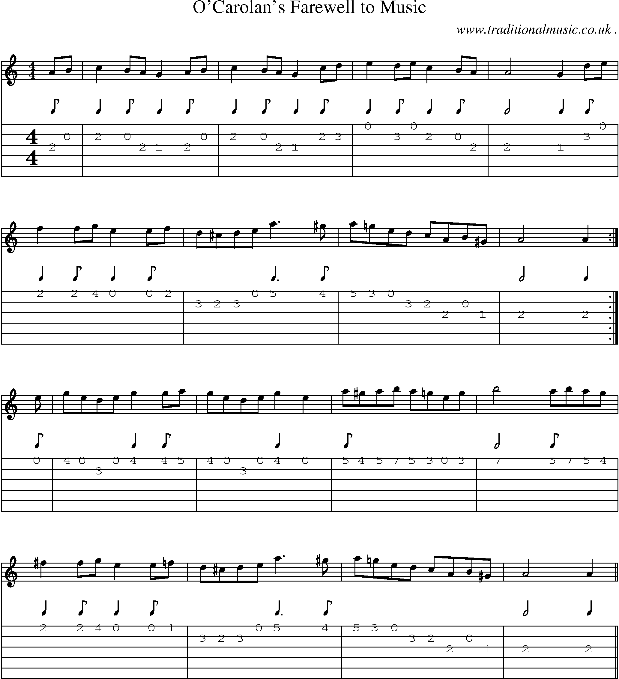 Sheet-Music and Guitar Tabs for Ocarolans Farewell To Music