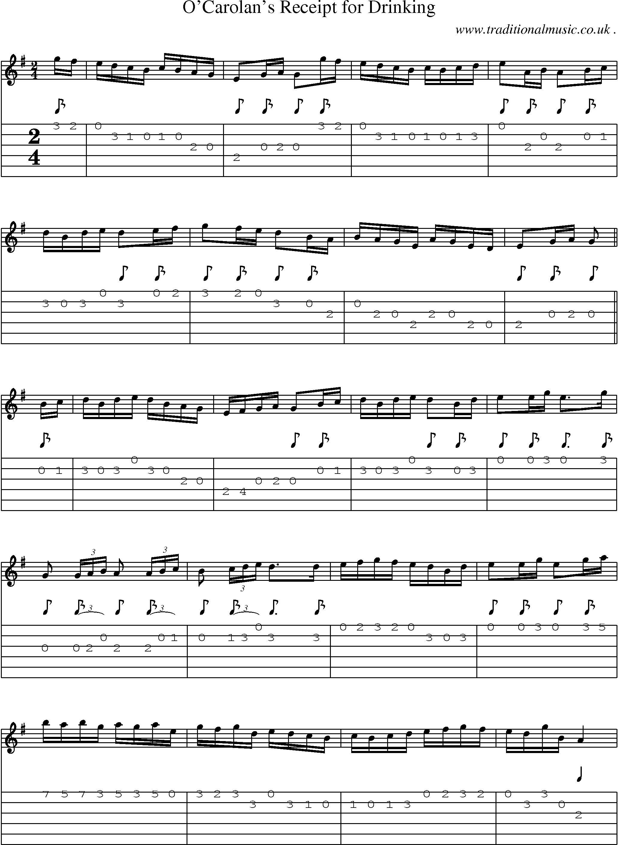 Sheet-Music and Guitar Tabs for Ocarolans Receipt For Drinking