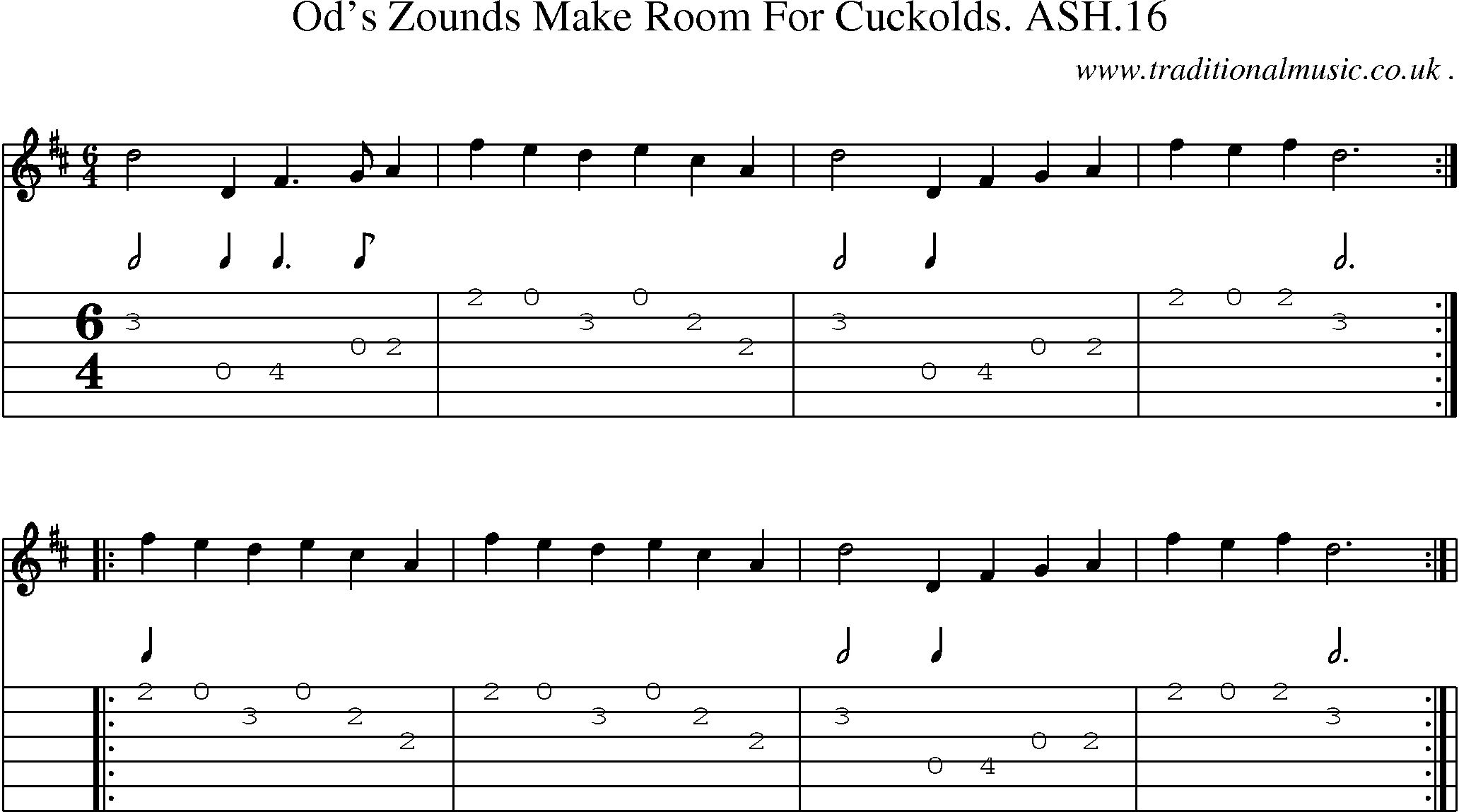 Sheet-Music and Guitar Tabs for Ods Zounds Make Room For Cuckolds Ash16