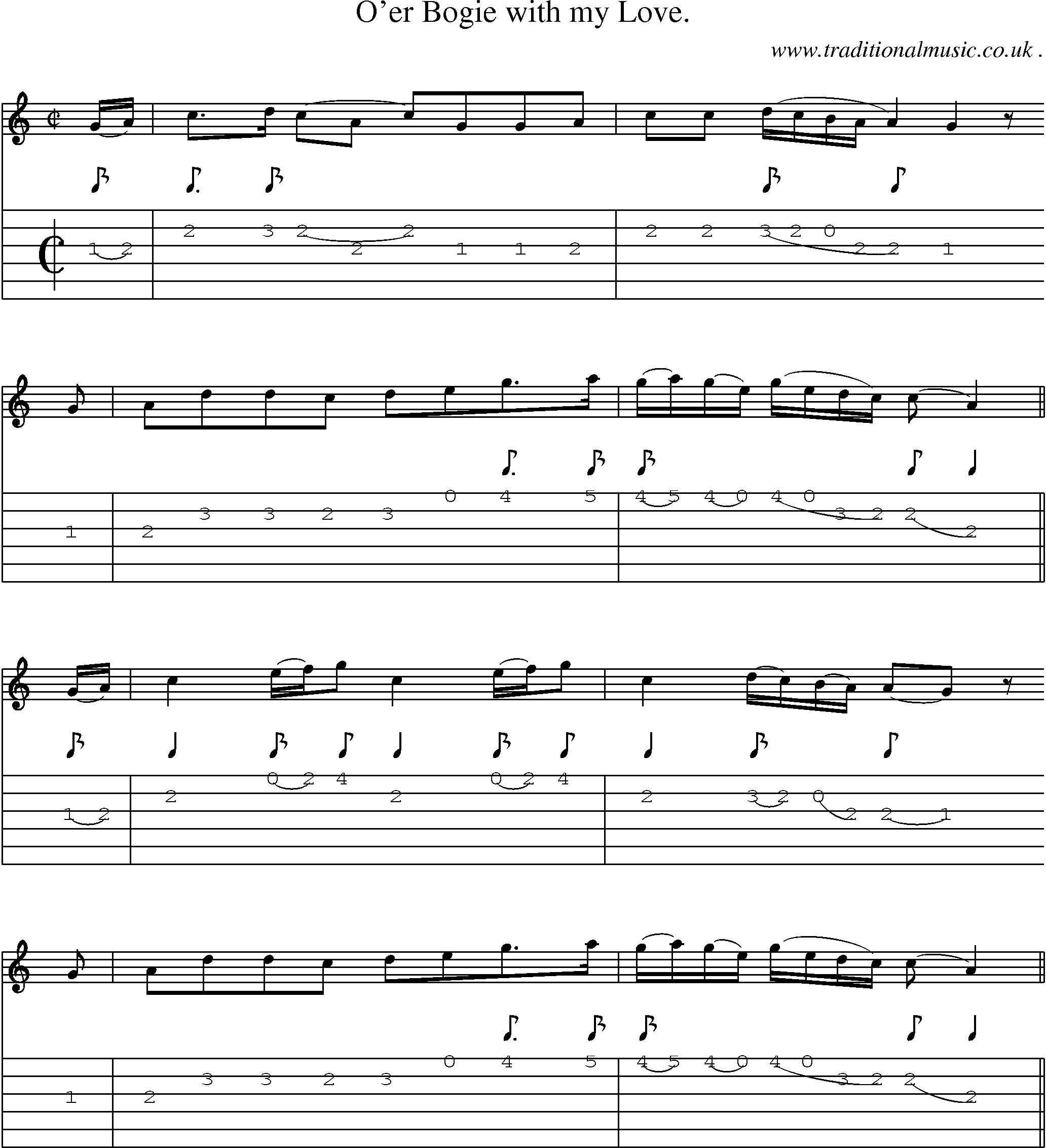 Sheet-Music and Guitar Tabs for Oer Bogie With My Love