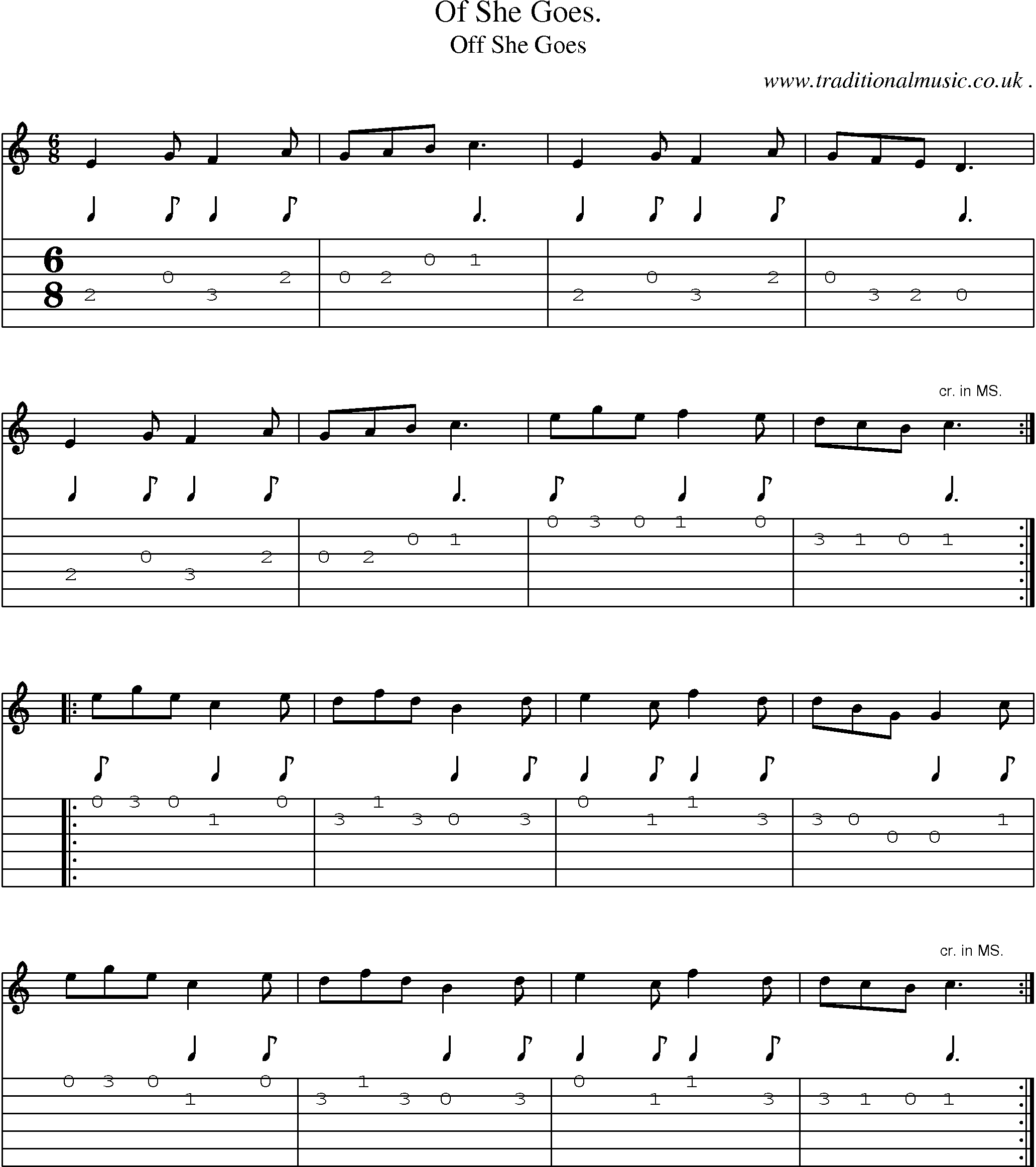 Sheet-Music and Guitar Tabs for Of She Goes