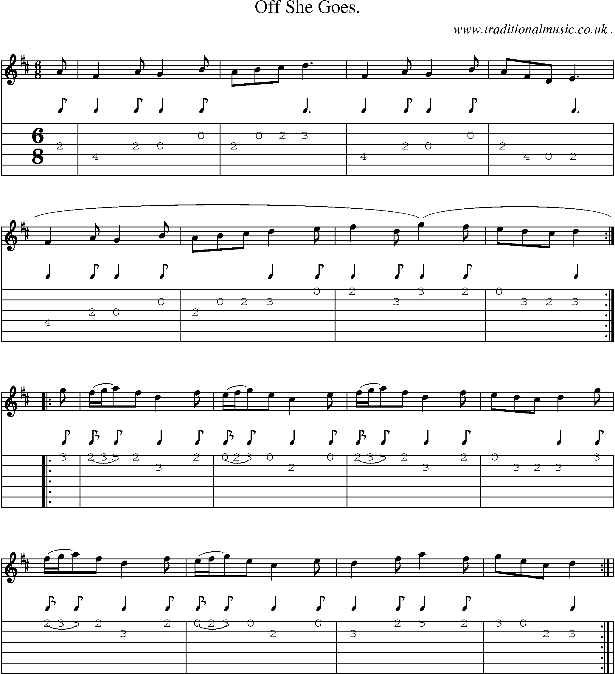 Sheet-Music and Guitar Tabs for Off She Goes 