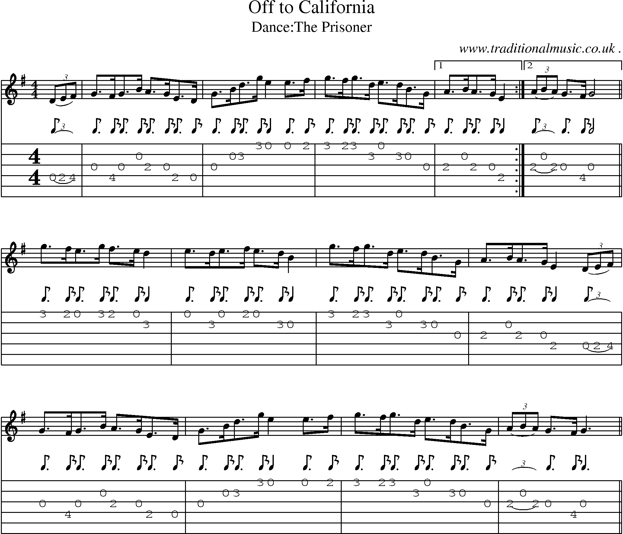 Sheet-Music and Guitar Tabs for Off To California