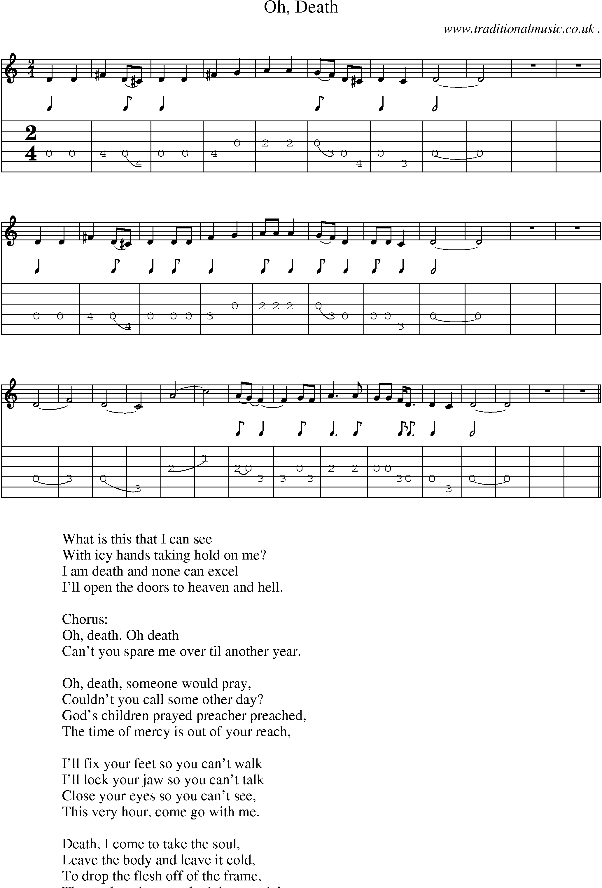 Sheet-Music and Guitar Tabs for Oh Death
