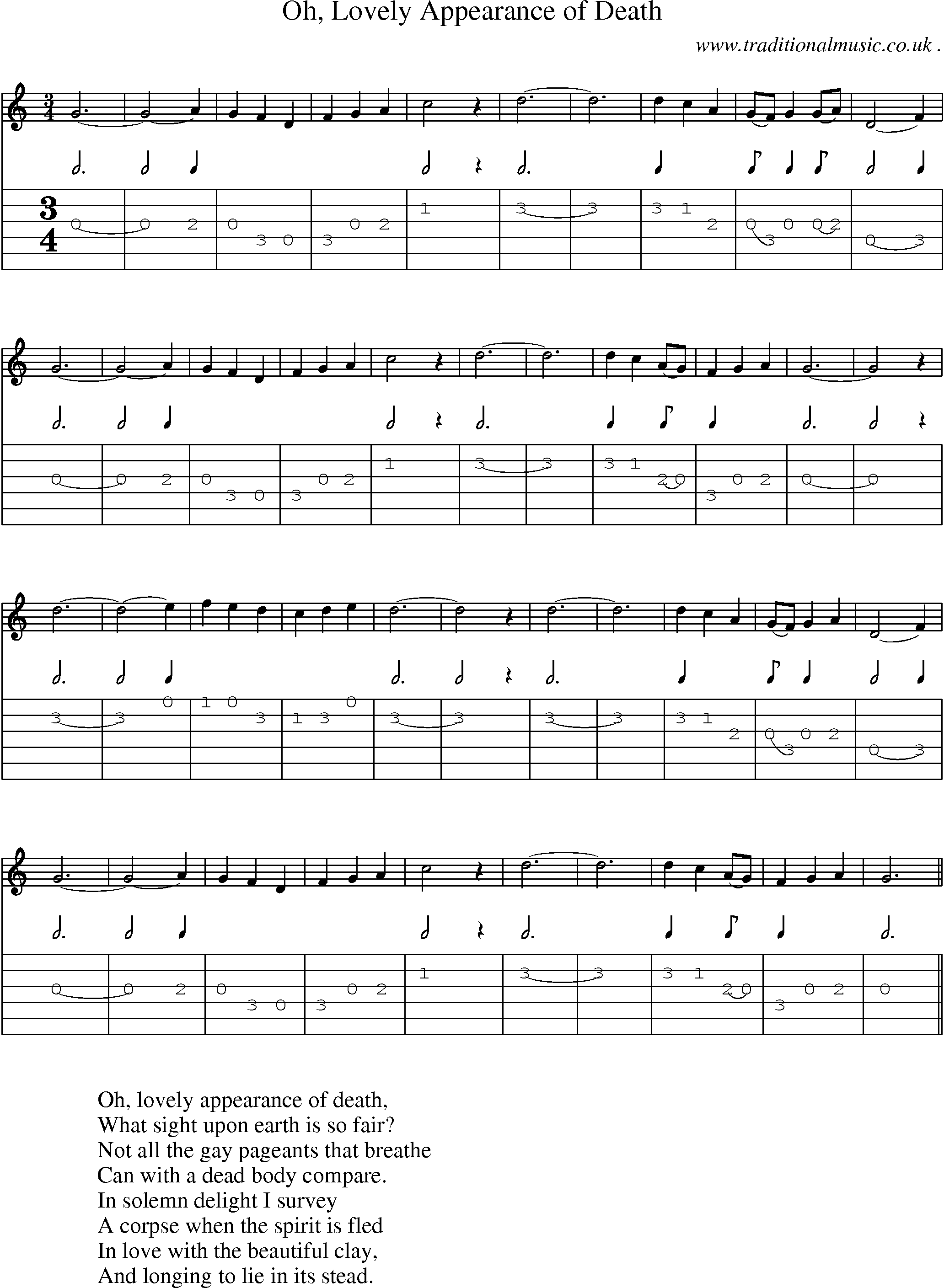 Sheet-Music and Guitar Tabs for Oh Lovely Appearance Of Death