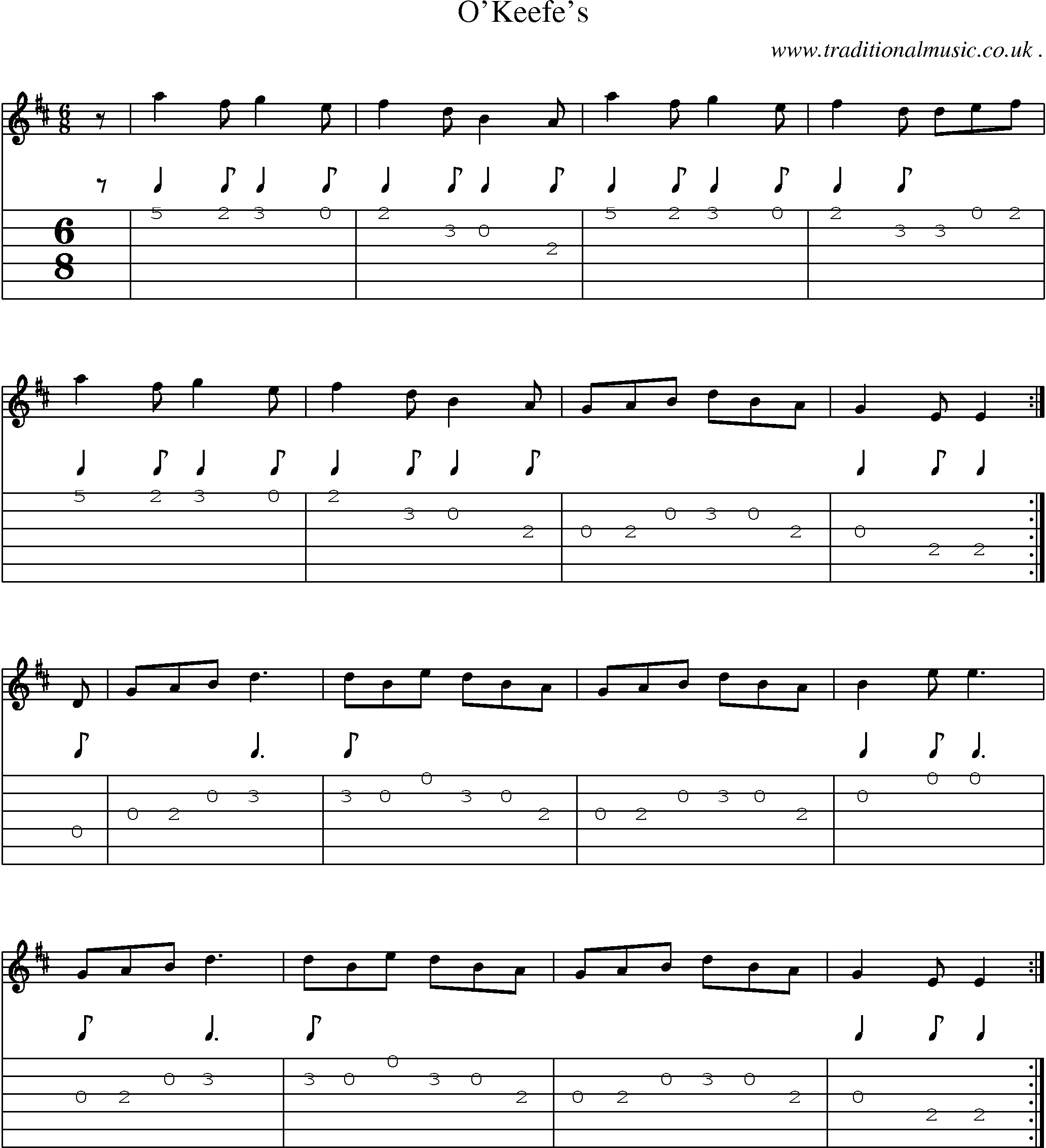 Sheet-Music and Guitar Tabs for Okeefes