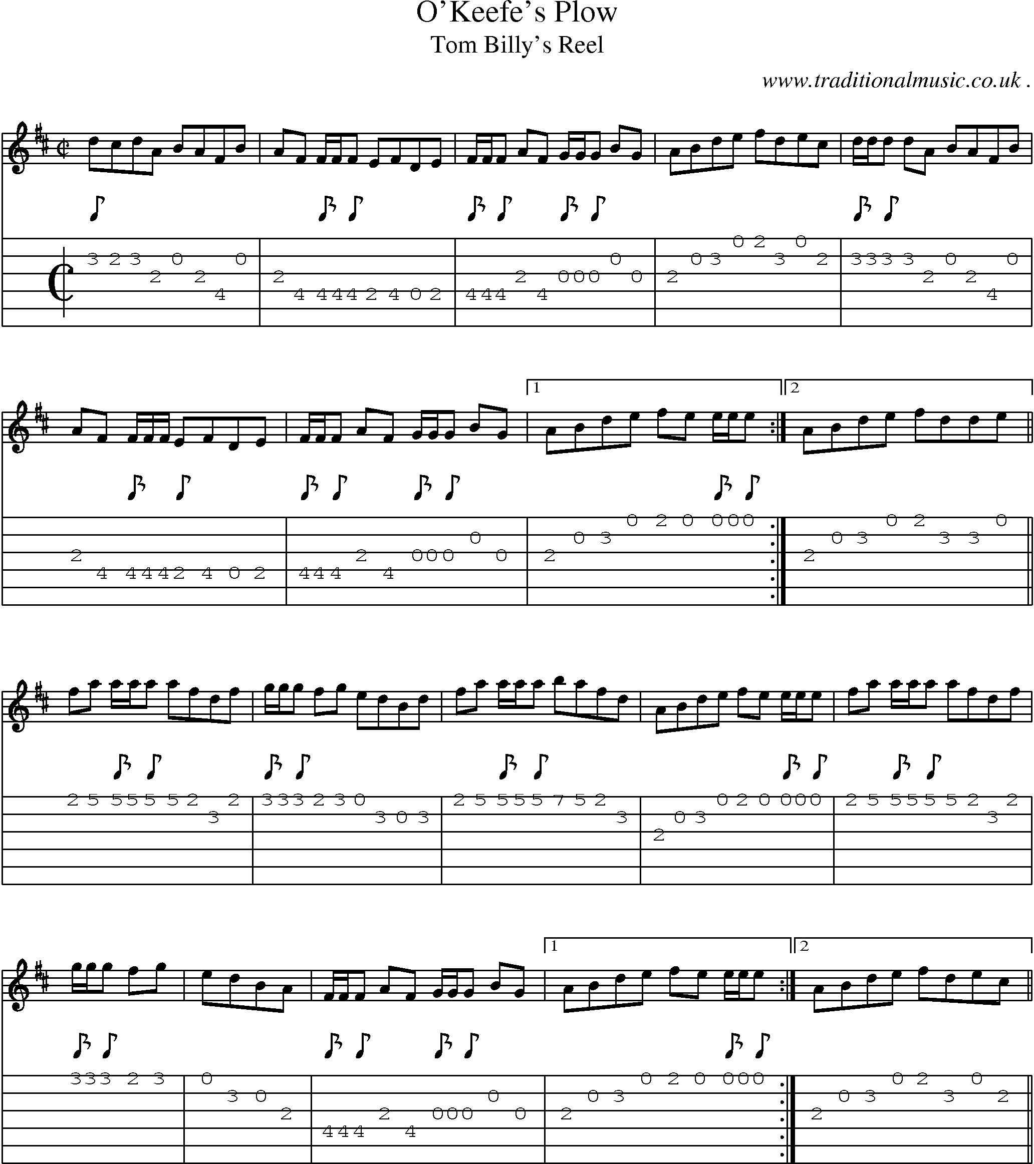 Sheet-Music and Guitar Tabs for Okeefes Plow