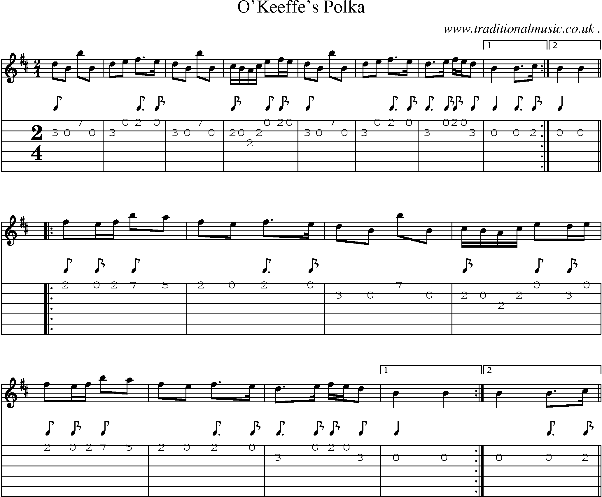 Sheet-Music and Guitar Tabs for Okeeffes Polka