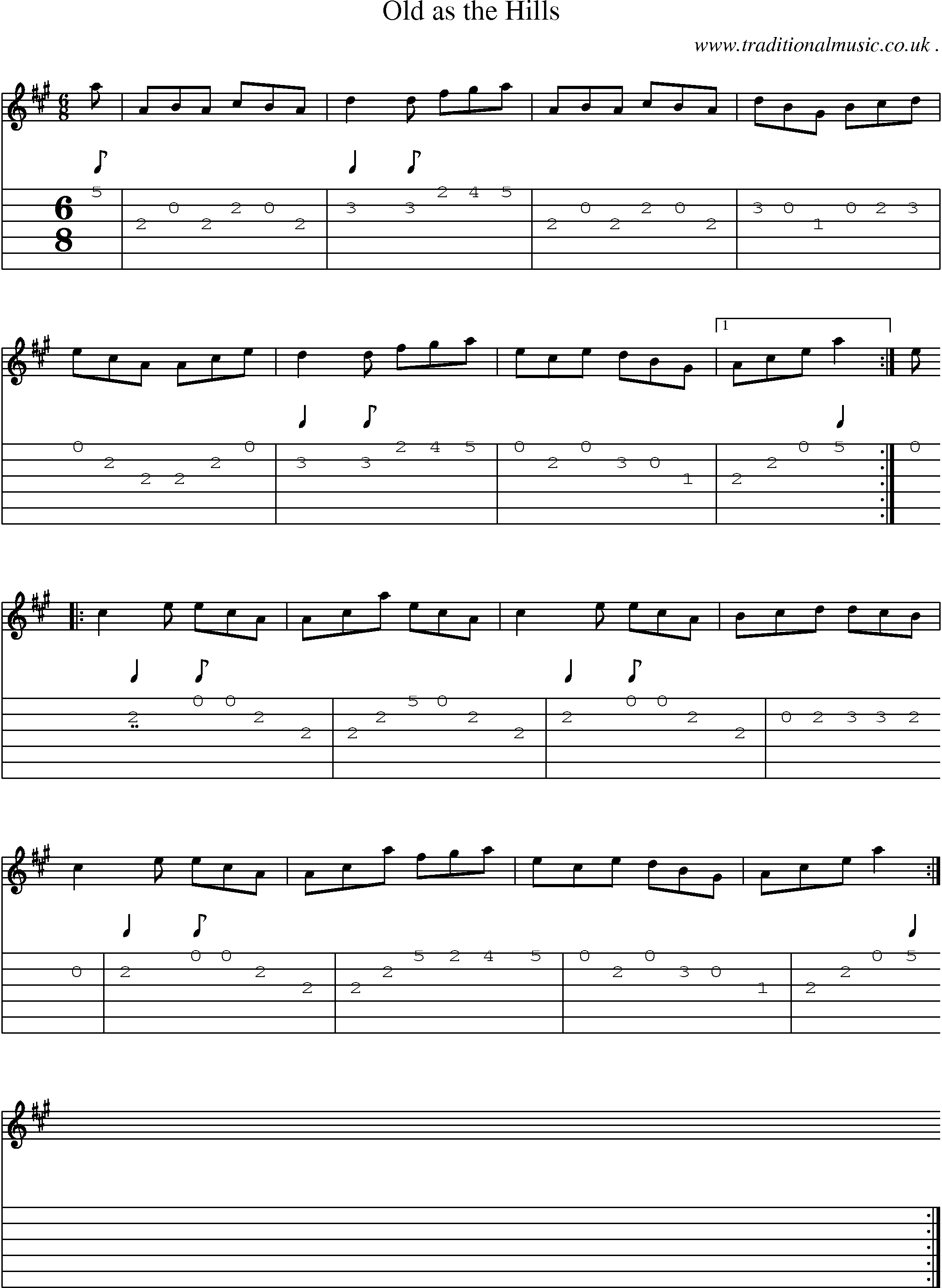 Sheet-Music and Guitar Tabs for Old As The Hills