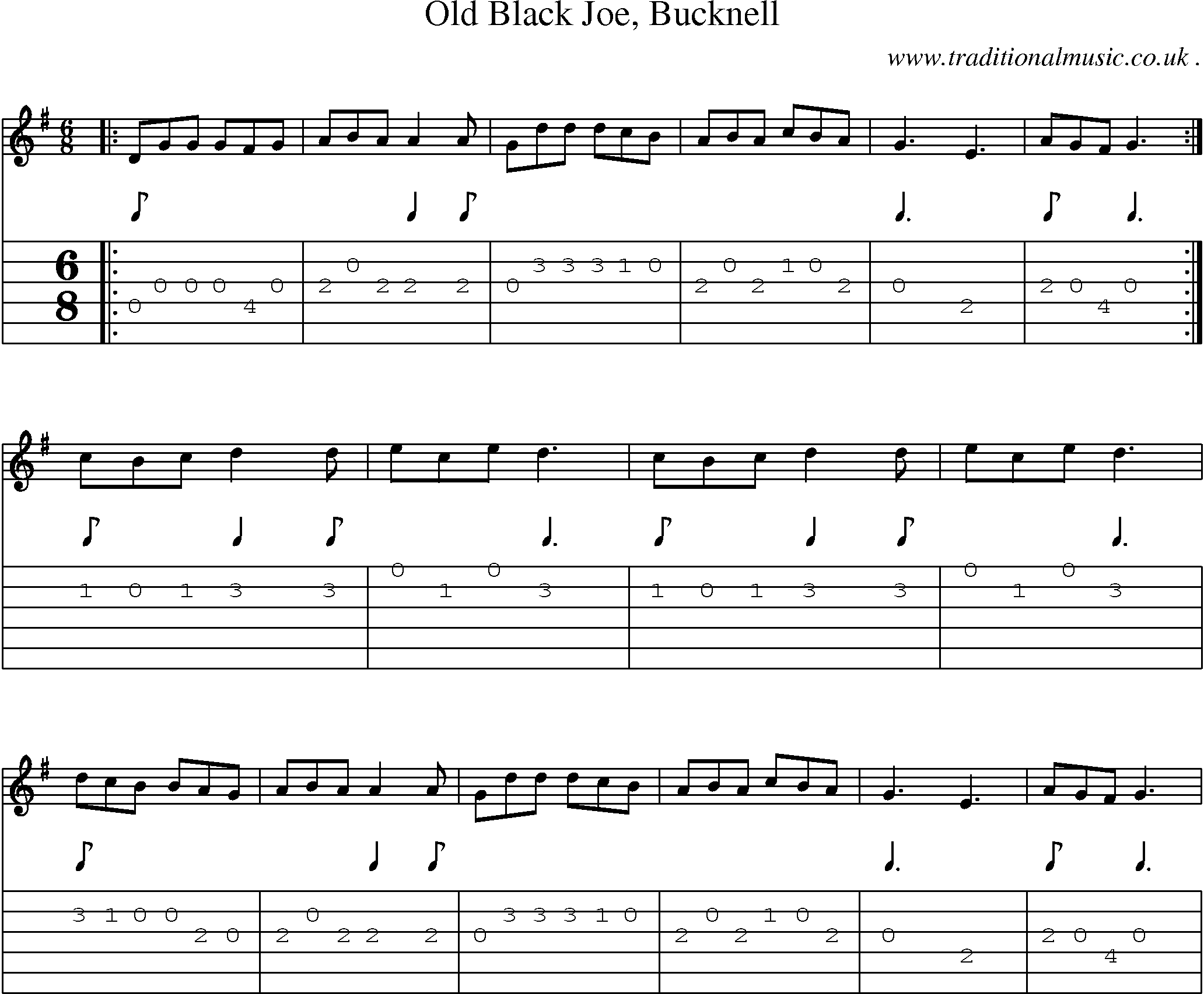 Sheet-Music and Guitar Tabs for Old Black Joe Bucknell