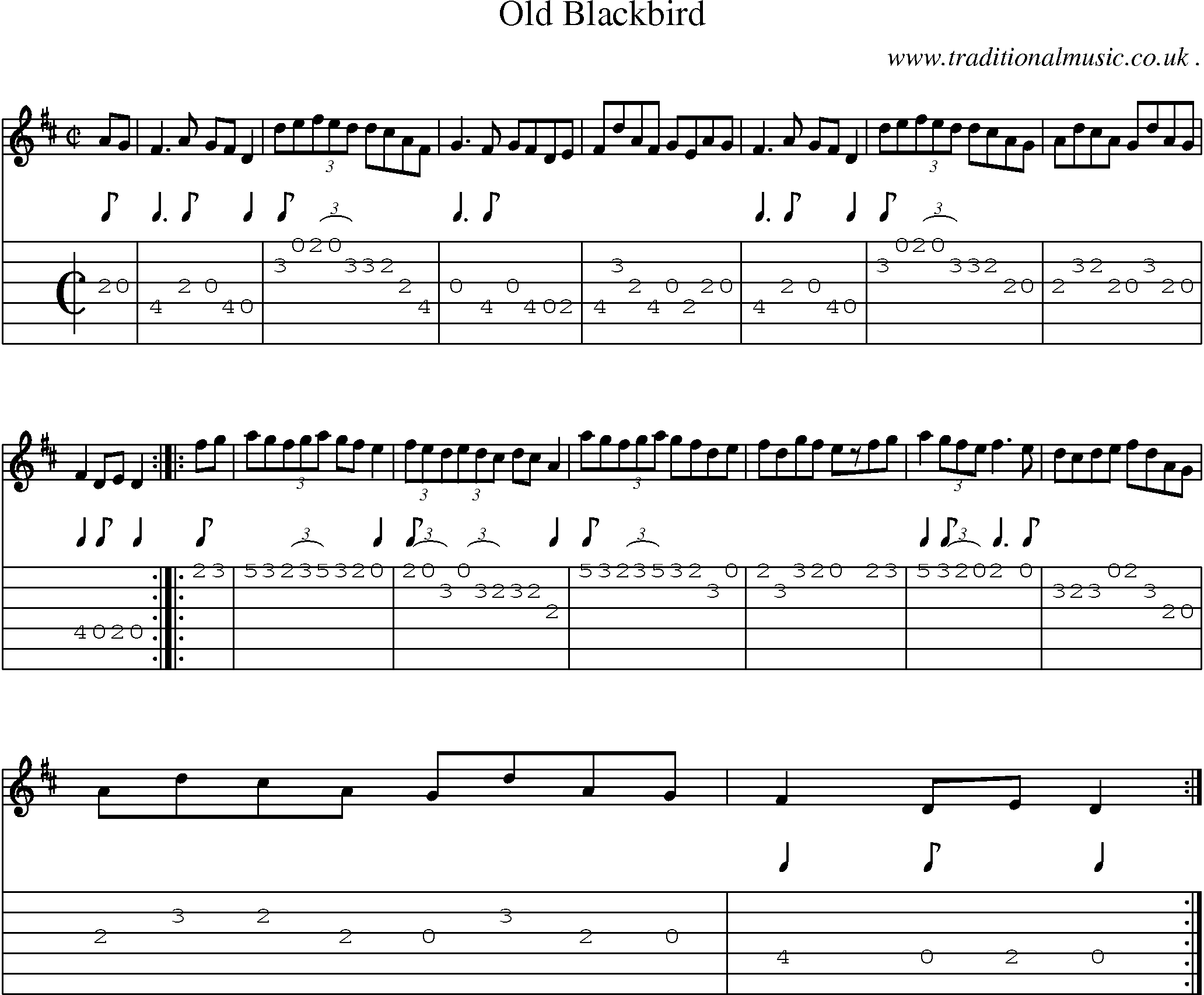 Sheet-Music and Guitar Tabs for Old Blackbird