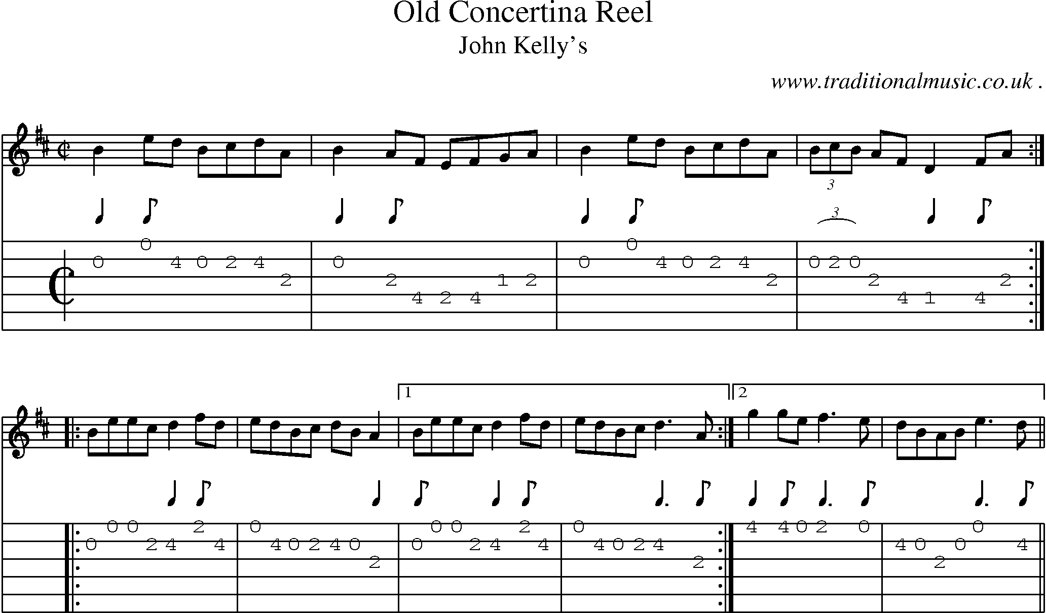 Sheet-Music and Guitar Tabs for Old Concertina Reel