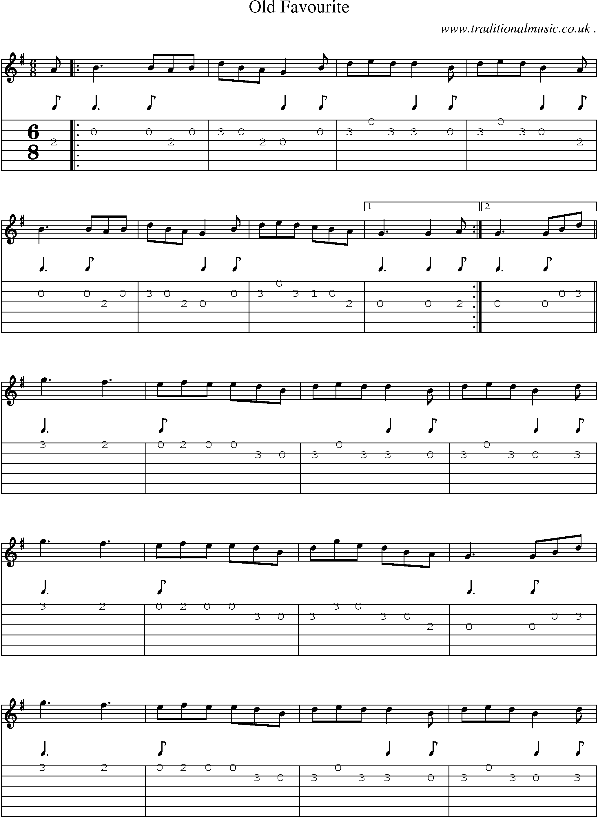 Sheet-Music and Guitar Tabs for Old Favourite