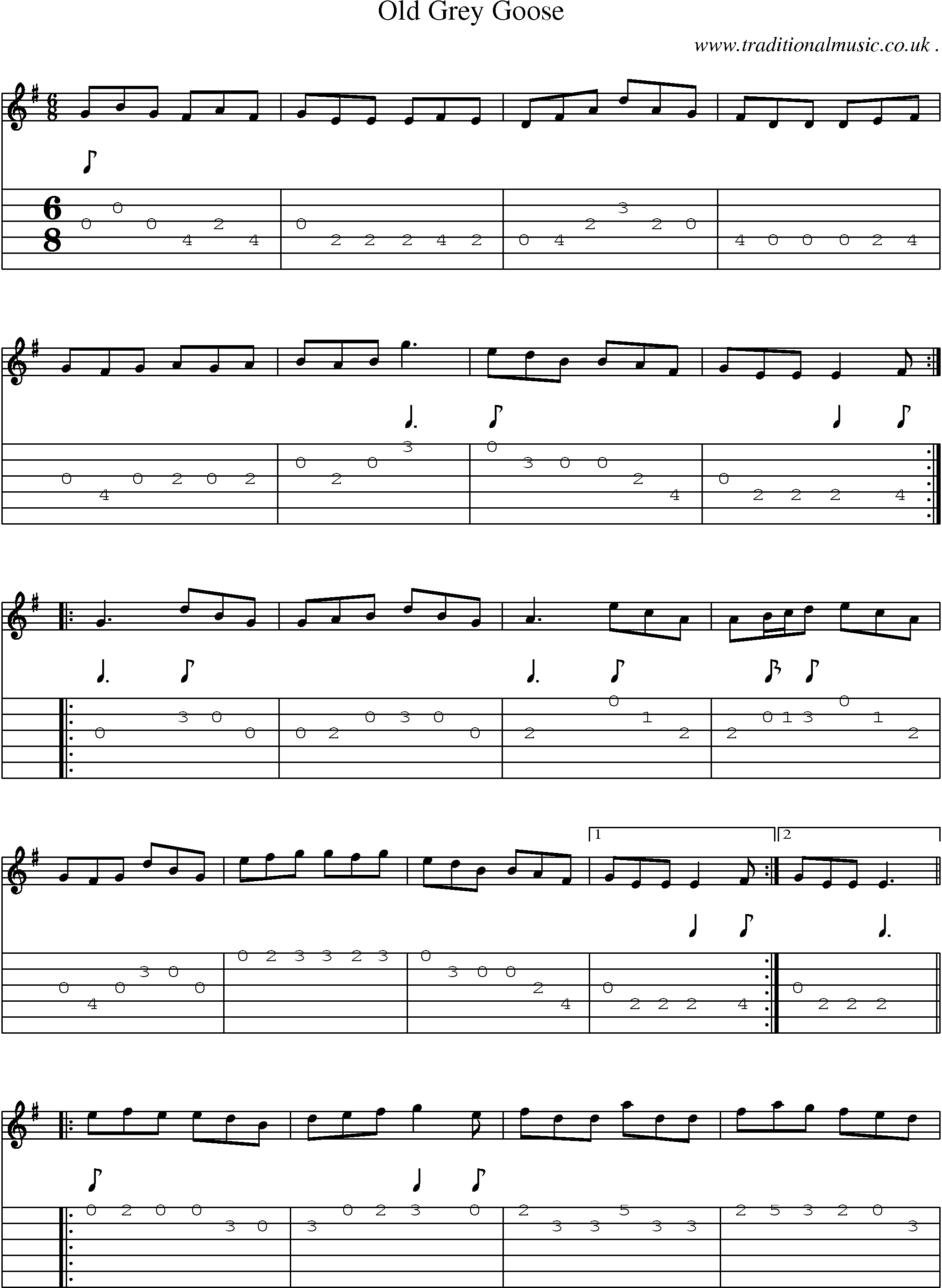Sheet-Music and Guitar Tabs for Old Grey Goose