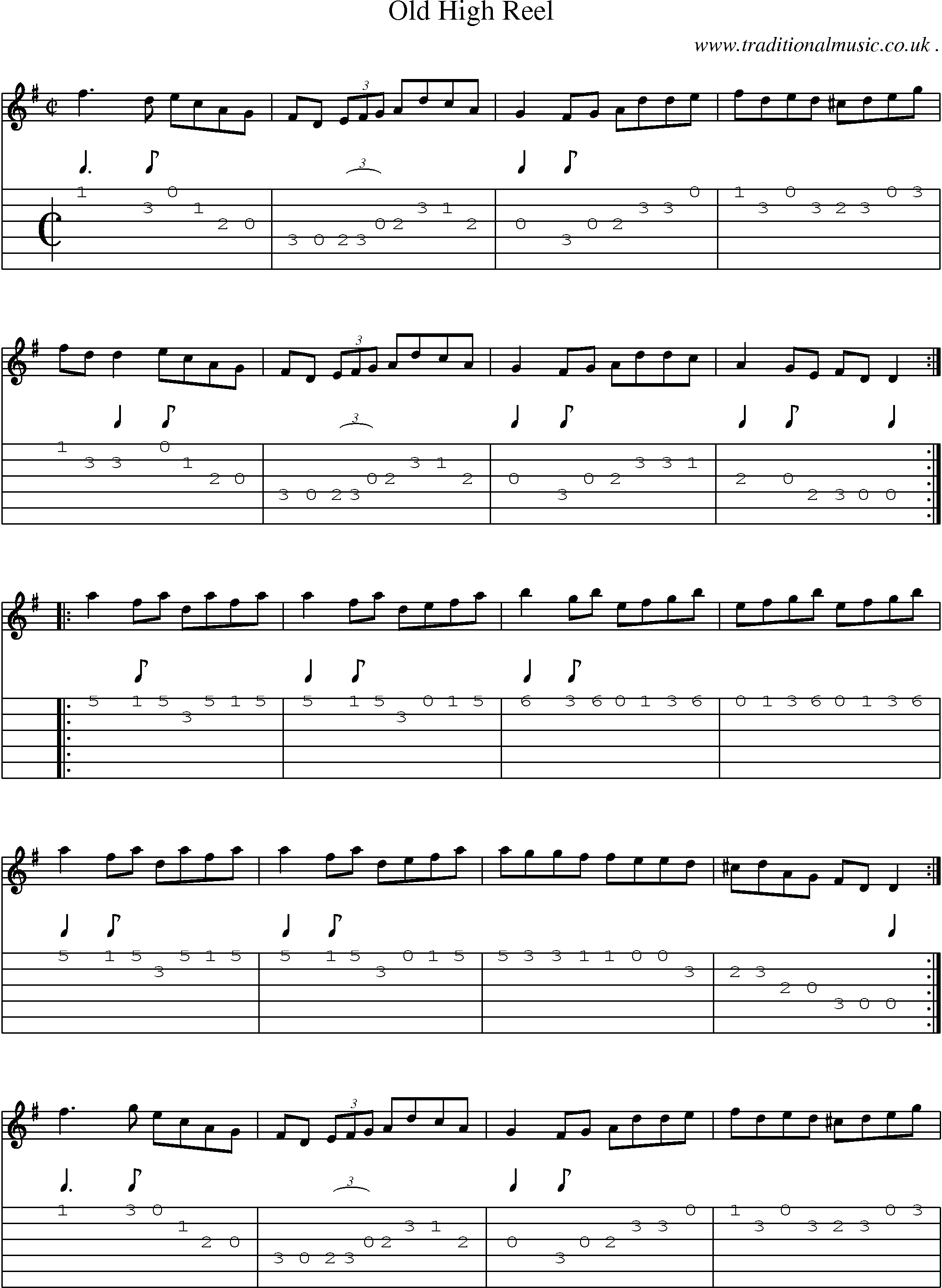 Sheet-Music and Guitar Tabs for Old High Reel