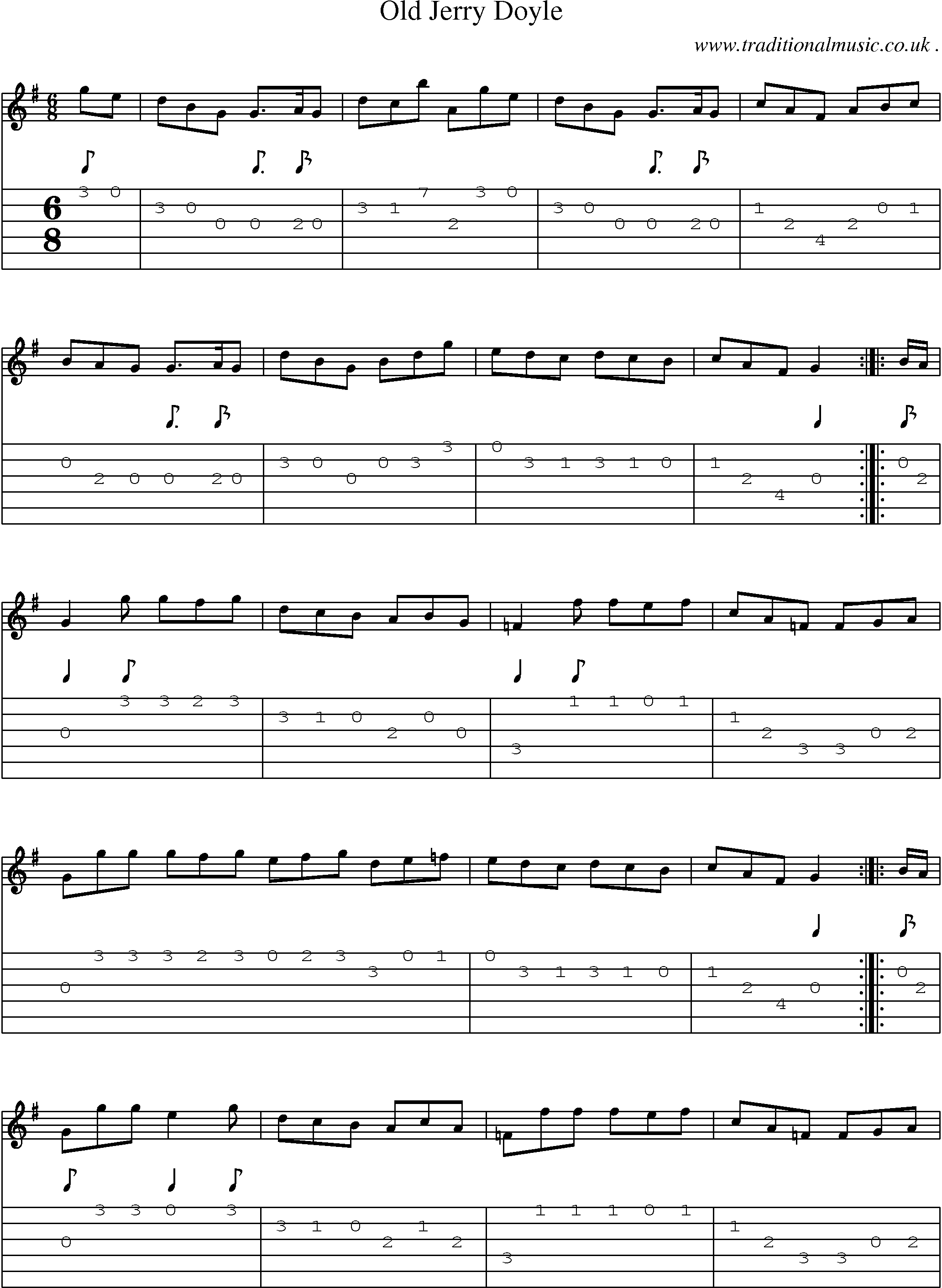 Sheet-Music and Guitar Tabs for Old Jerry Doyle