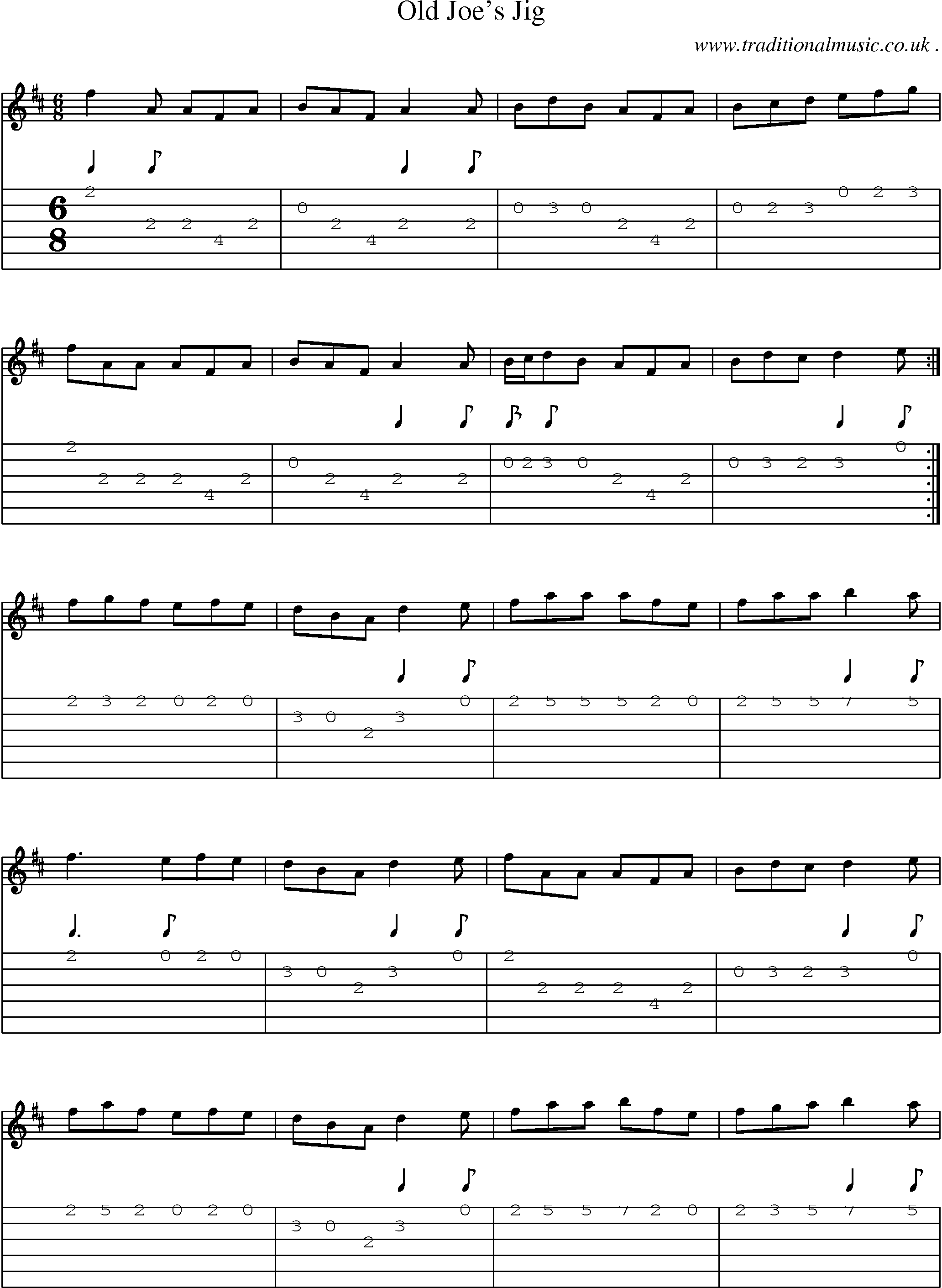 Sheet-Music and Guitar Tabs for Old Joes Jig