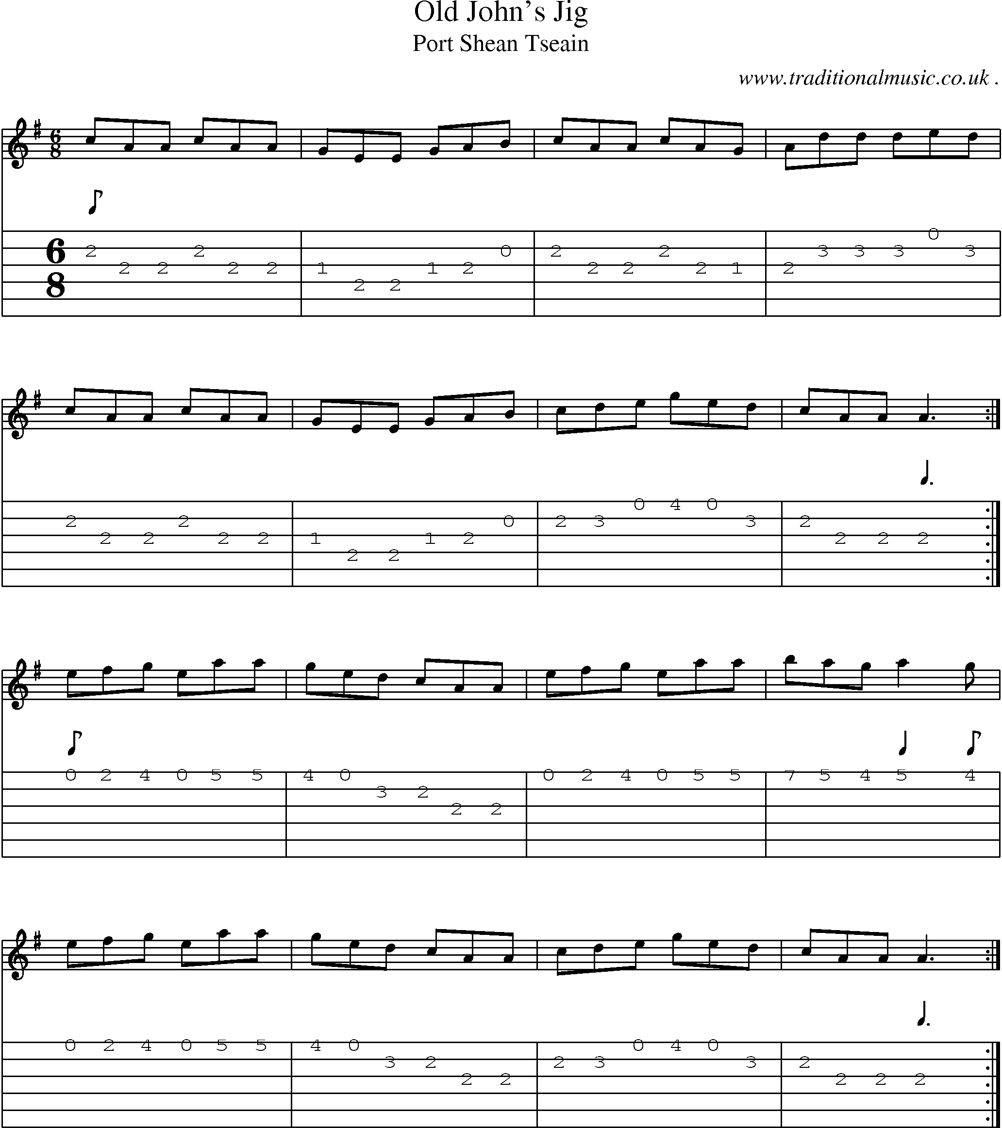 Sheet-Music and Guitar Tabs for Old Johns Jig