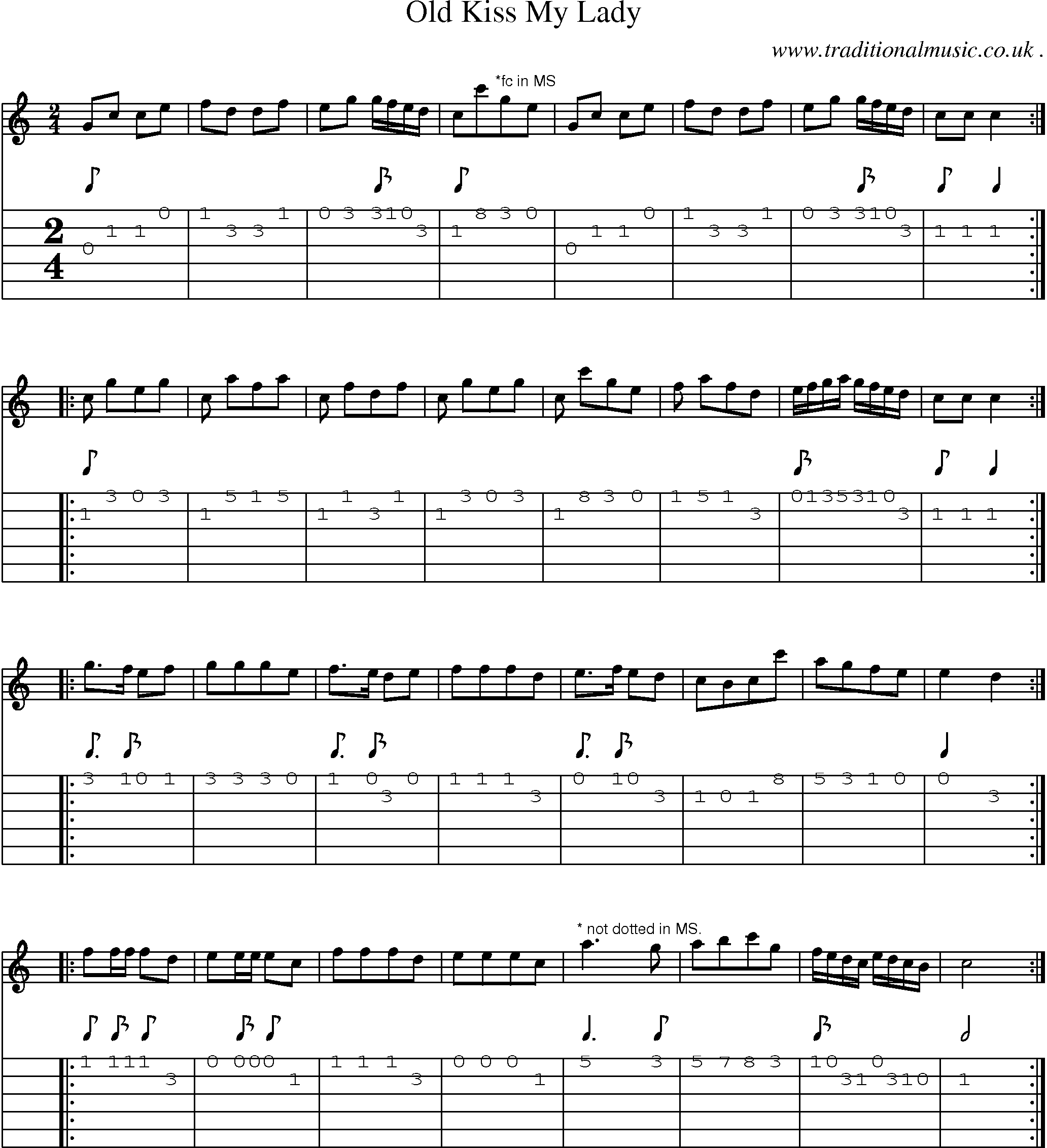 Sheet-Music and Guitar Tabs for Old Kiss My Lady