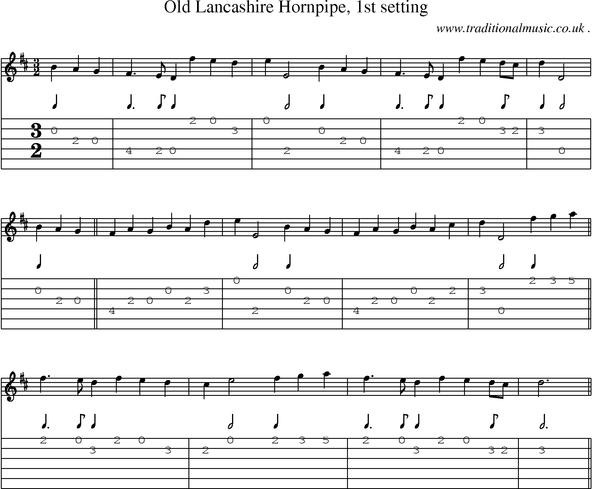 Sheet-Music and Guitar Tabs for Old Lancashire Hornpipe 1st Setting