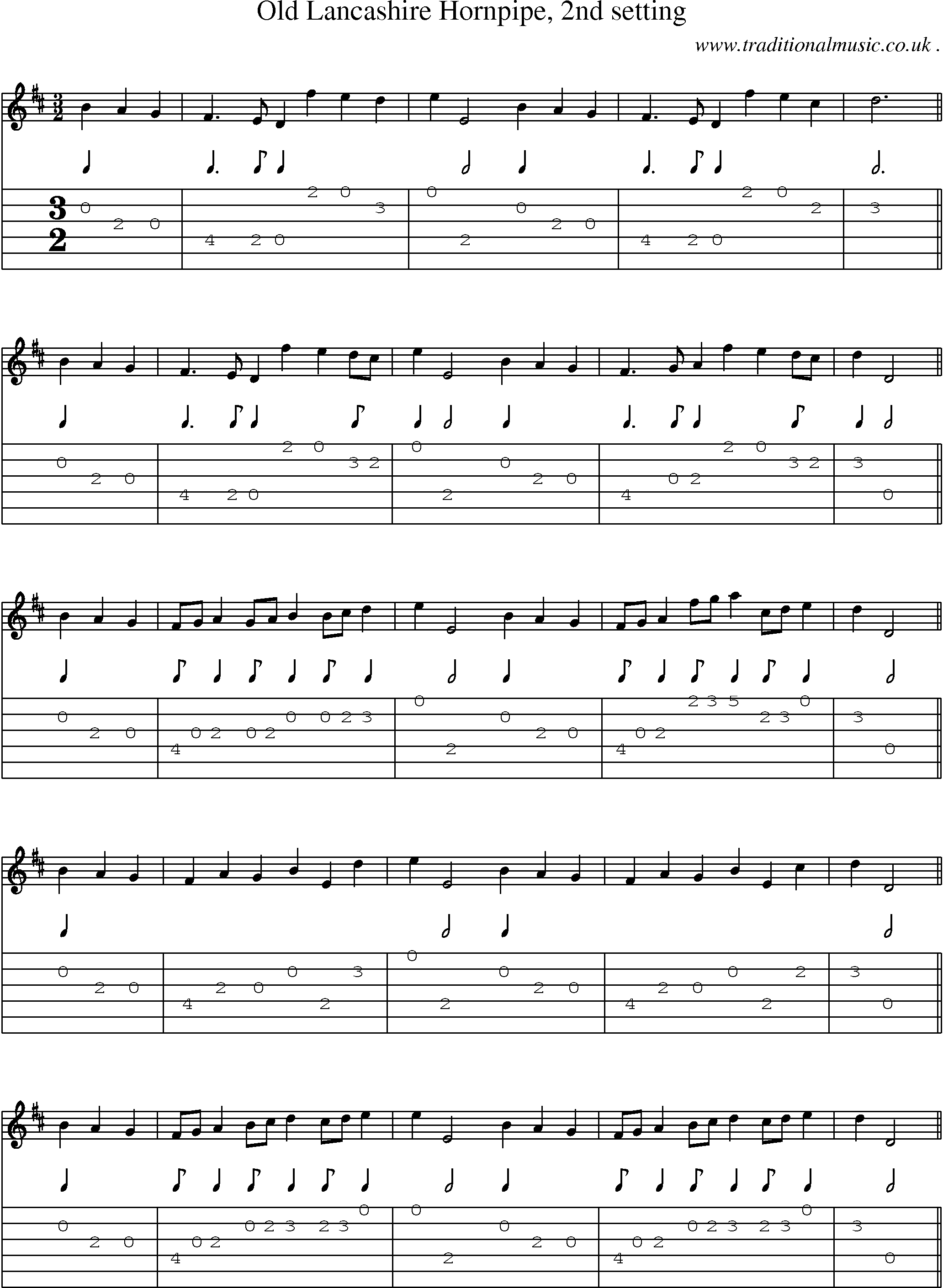 Sheet-Music and Guitar Tabs for Old Lancashire Hornpipe 2nd Setting