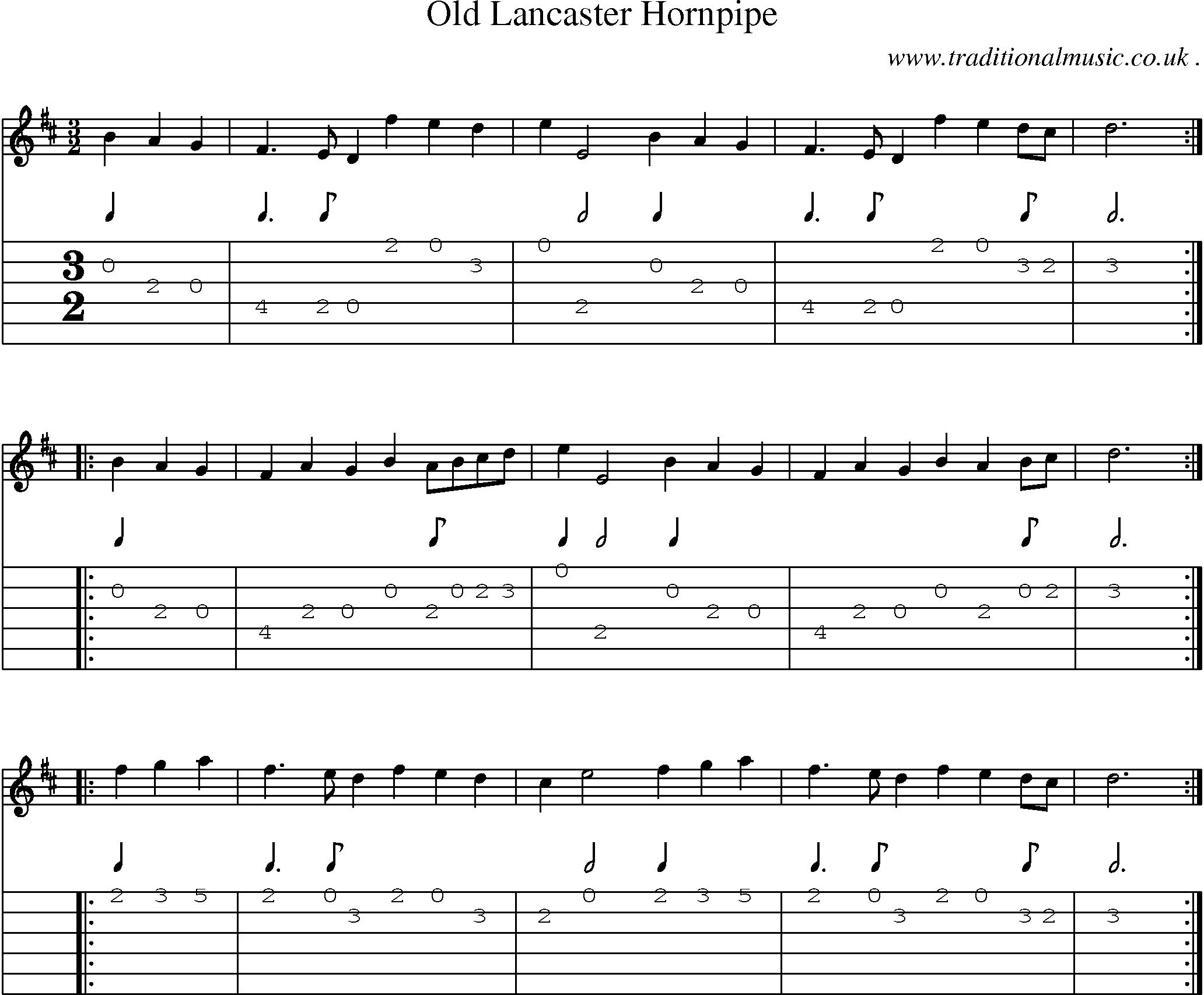 Sheet-Music and Guitar Tabs for Old Lancaster Hornpipe