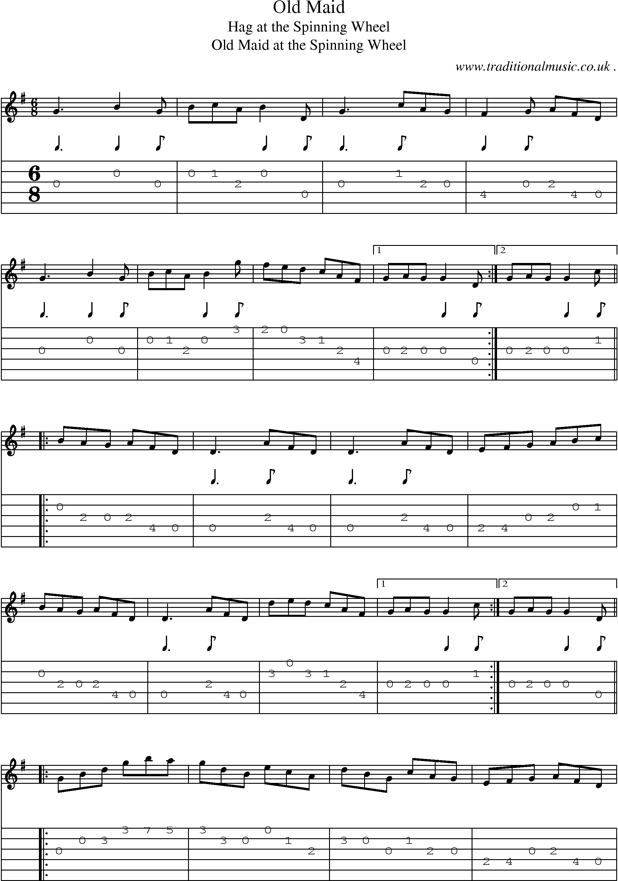 Sheet-Music and Guitar Tabs for Old Maid