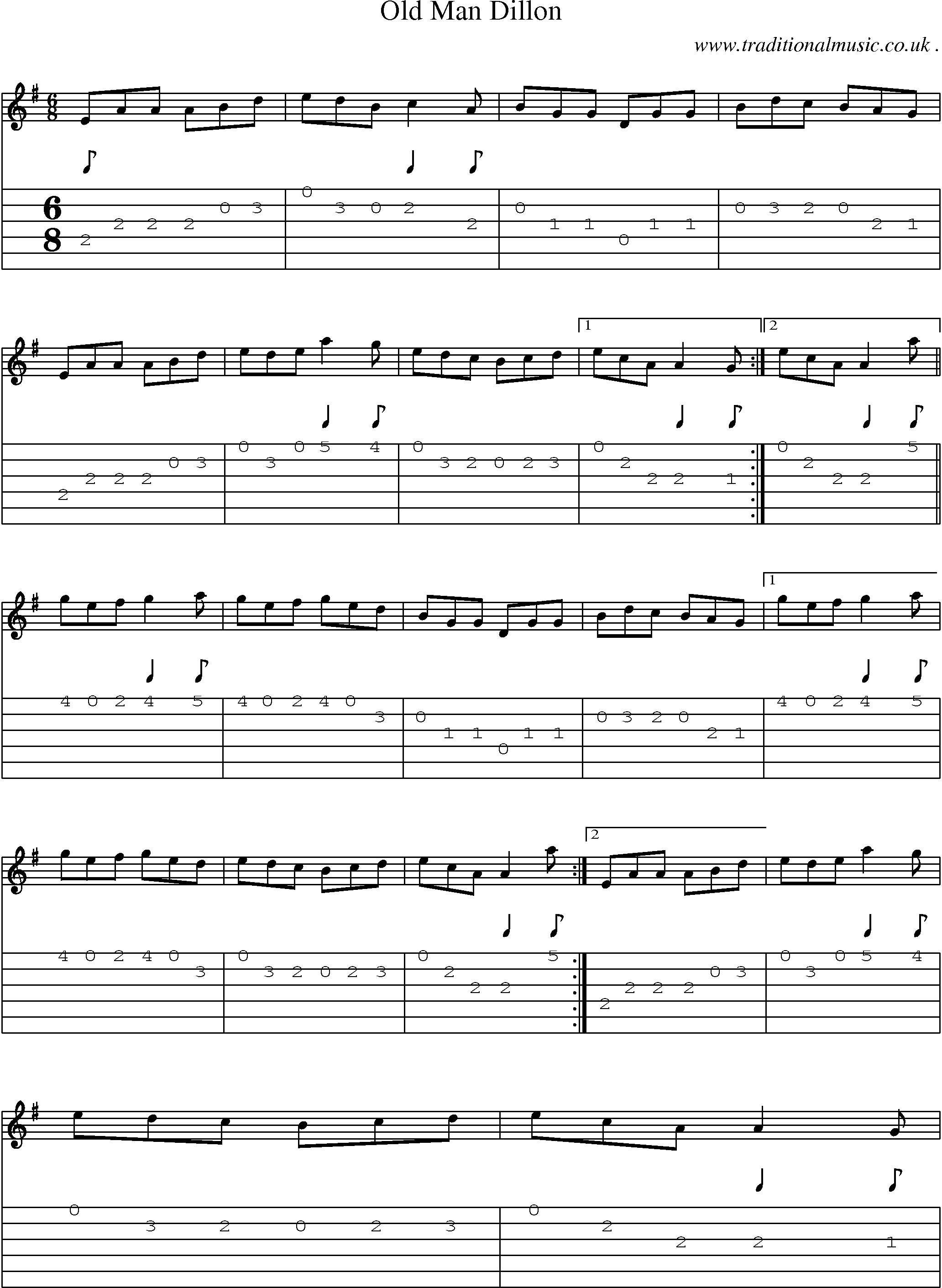 Sheet-Music and Guitar Tabs for Old Man Dillon
