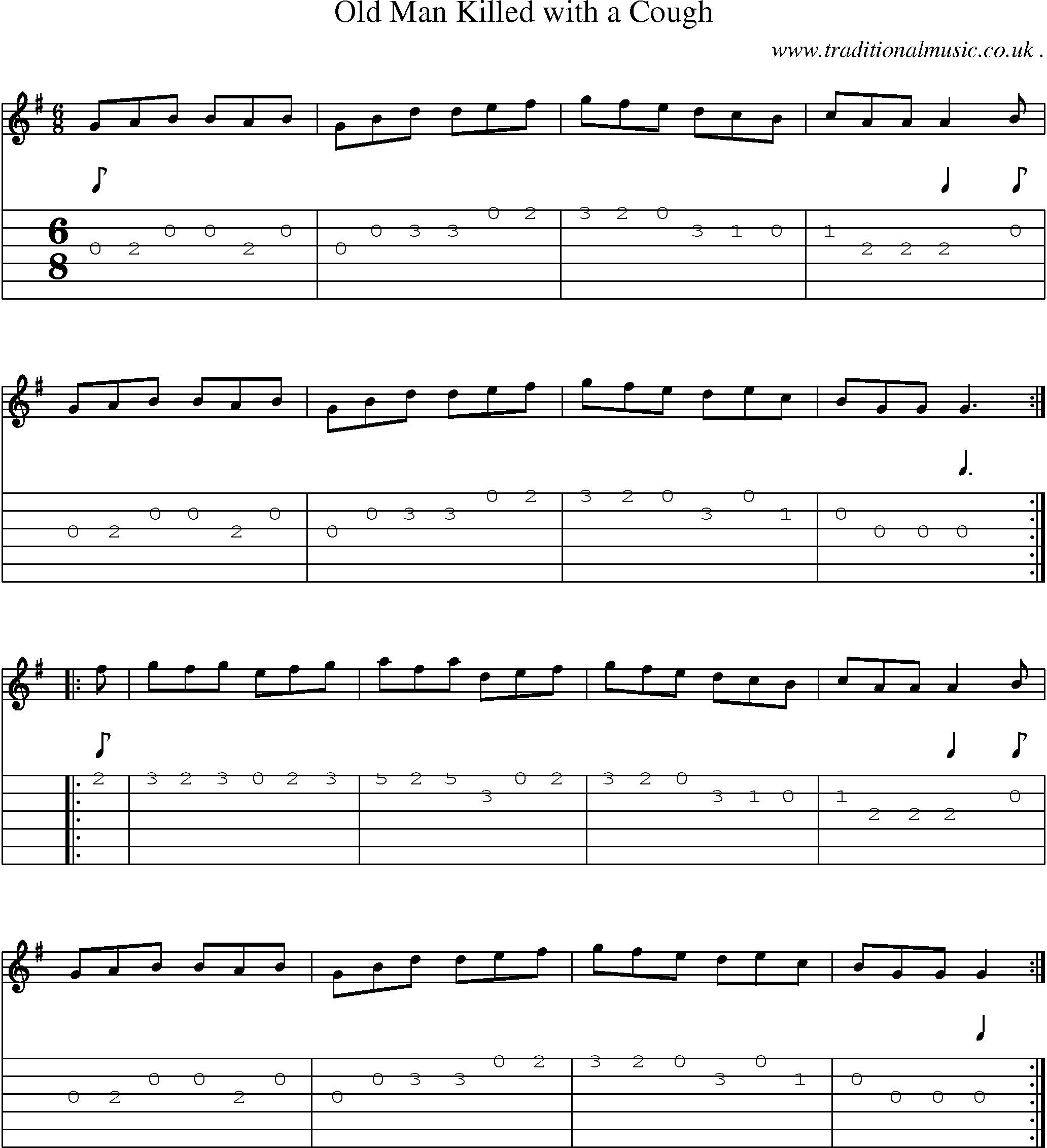 Sheet-Music and Guitar Tabs for Old Man Killed With A Cough