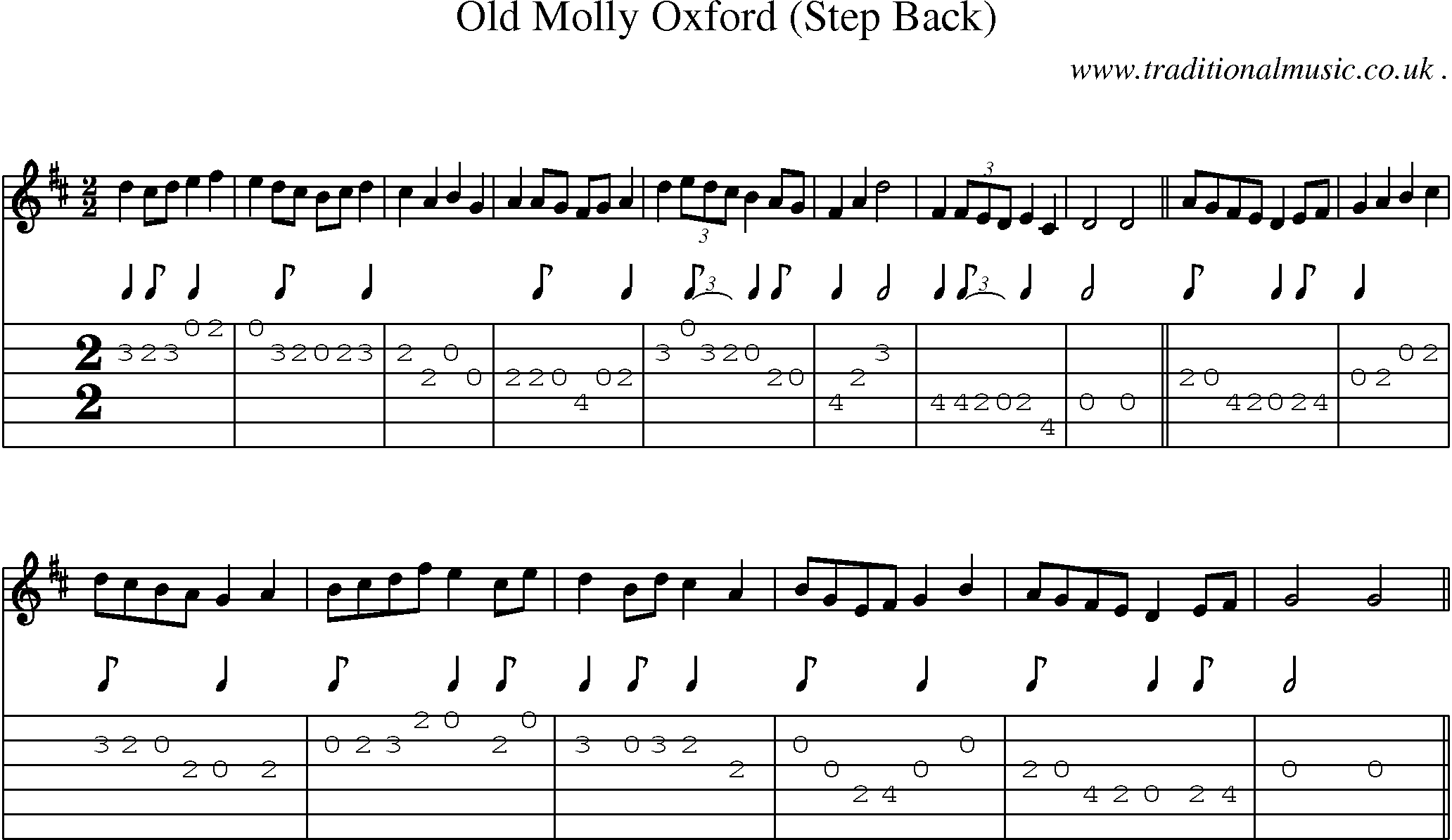 Sheet-Music and Guitar Tabs for Old Molly Oxford (step Back)
