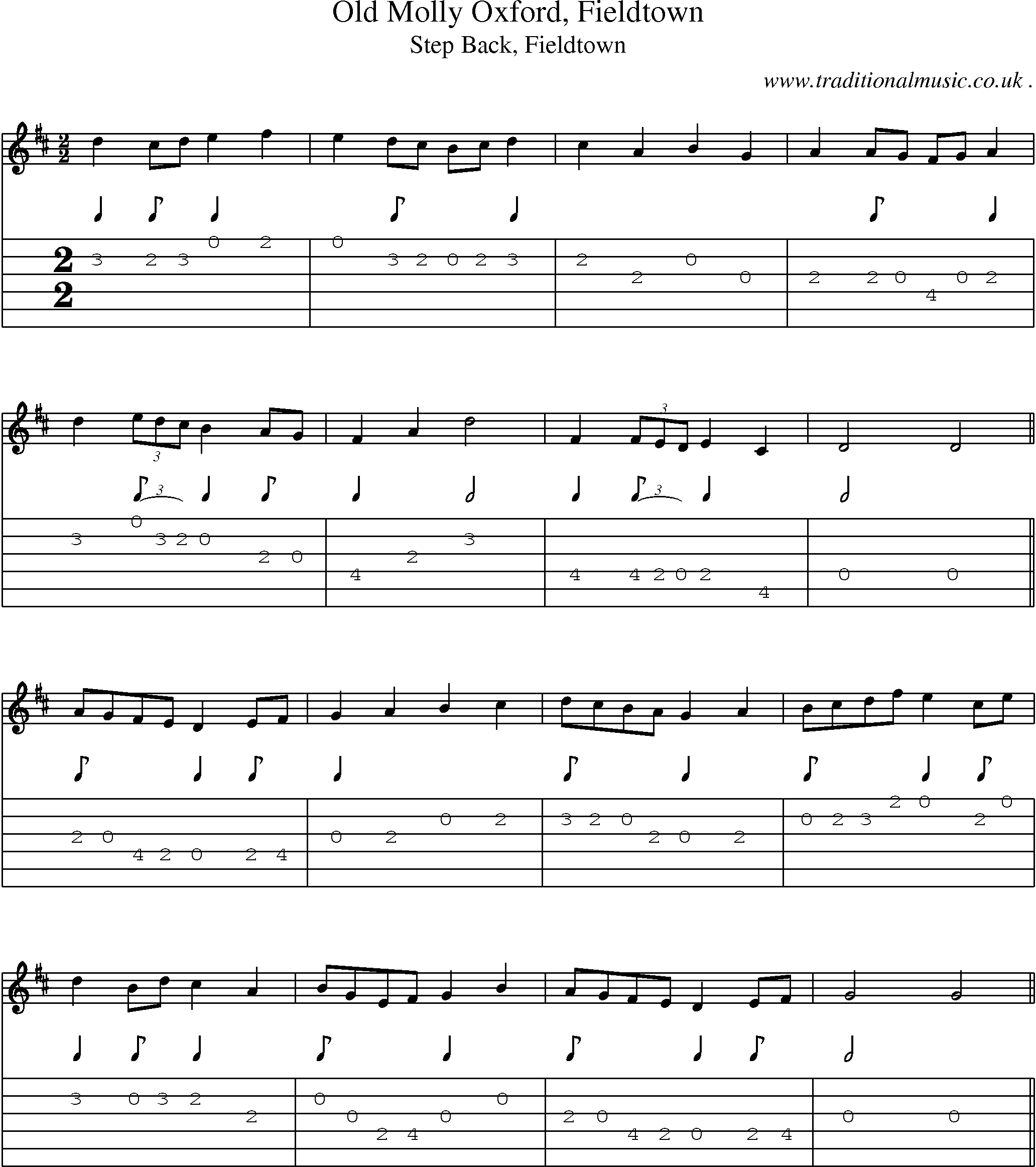 Sheet-Music and Guitar Tabs for Old Molly Oxford Fieldtown