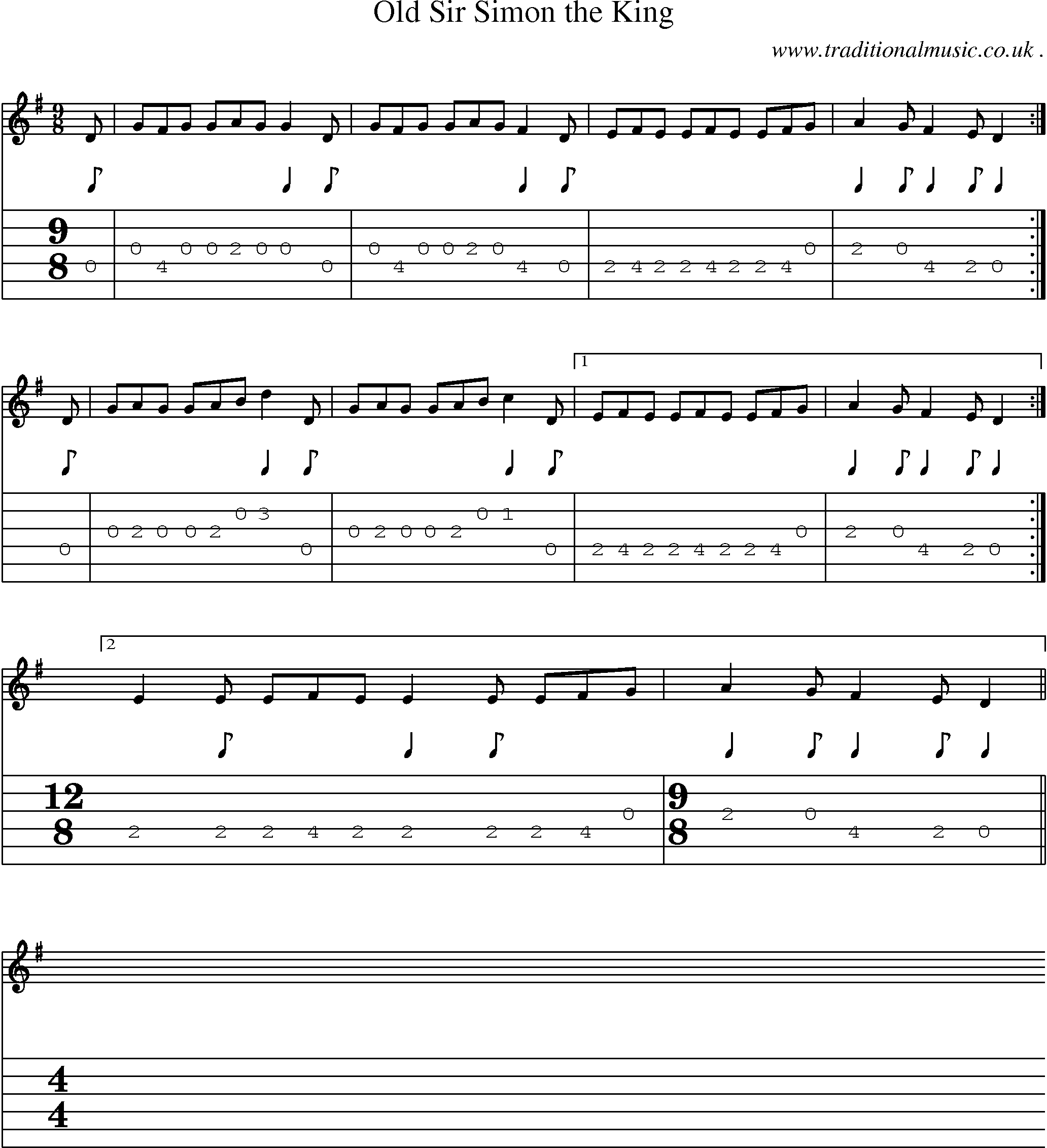 Sheet-Music and Guitar Tabs for Old Sir Simon The King