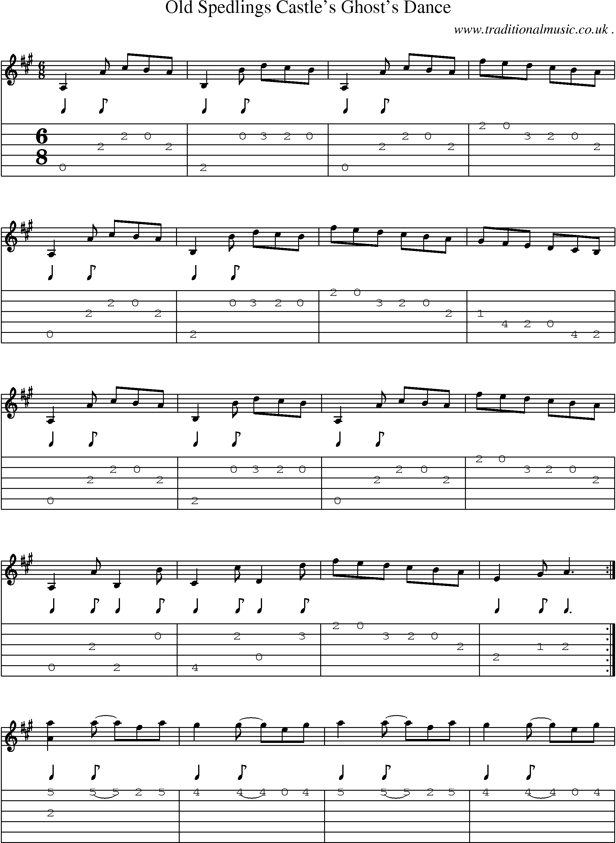 Sheet-Music and Guitar Tabs for Old Spedlings Castles Ghosts Dance
