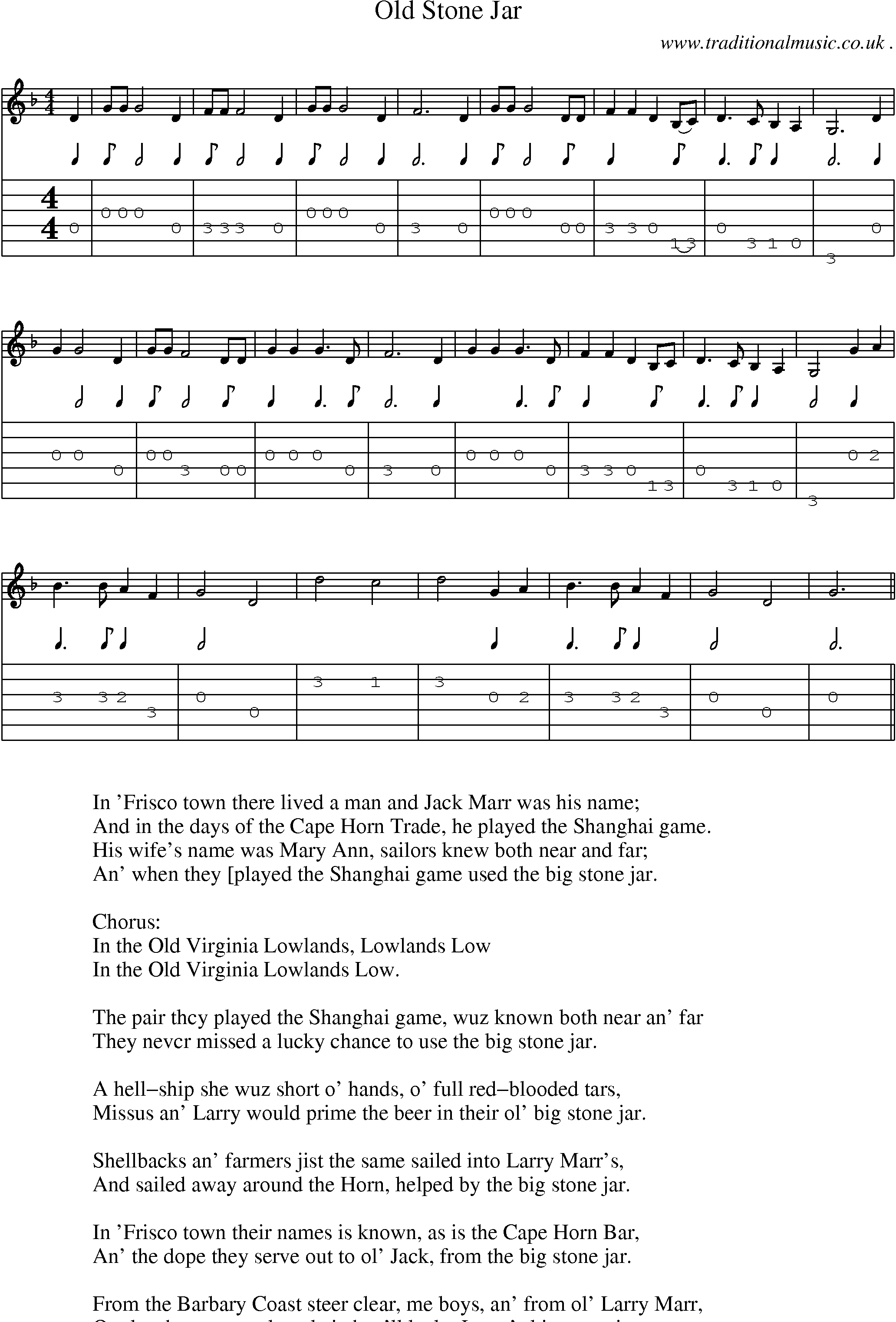 Sheet-Music and Guitar Tabs for Old Stone Jar