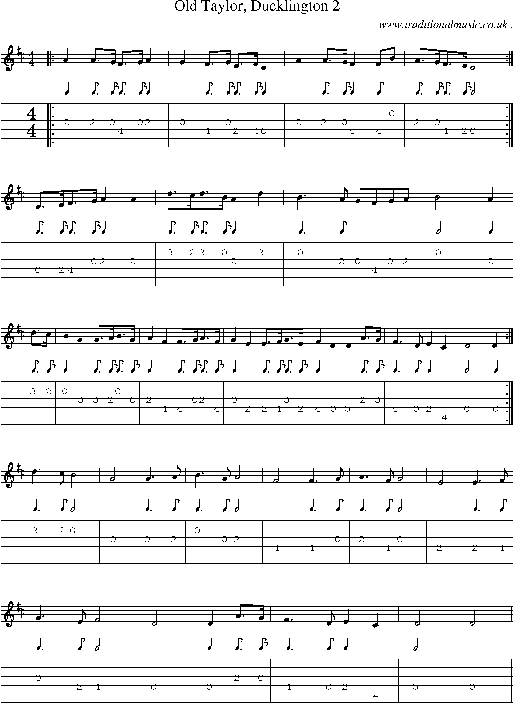 Sheet-Music and Guitar Tabs for Old Taylor Ducklington 2