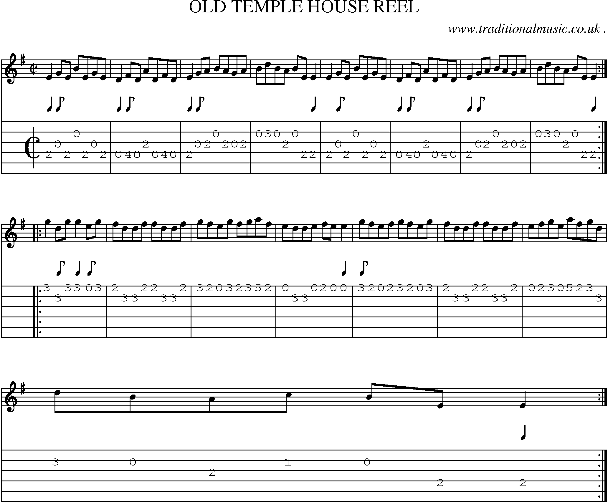 Sheet-Music and Guitar Tabs for Old Temple House Reel