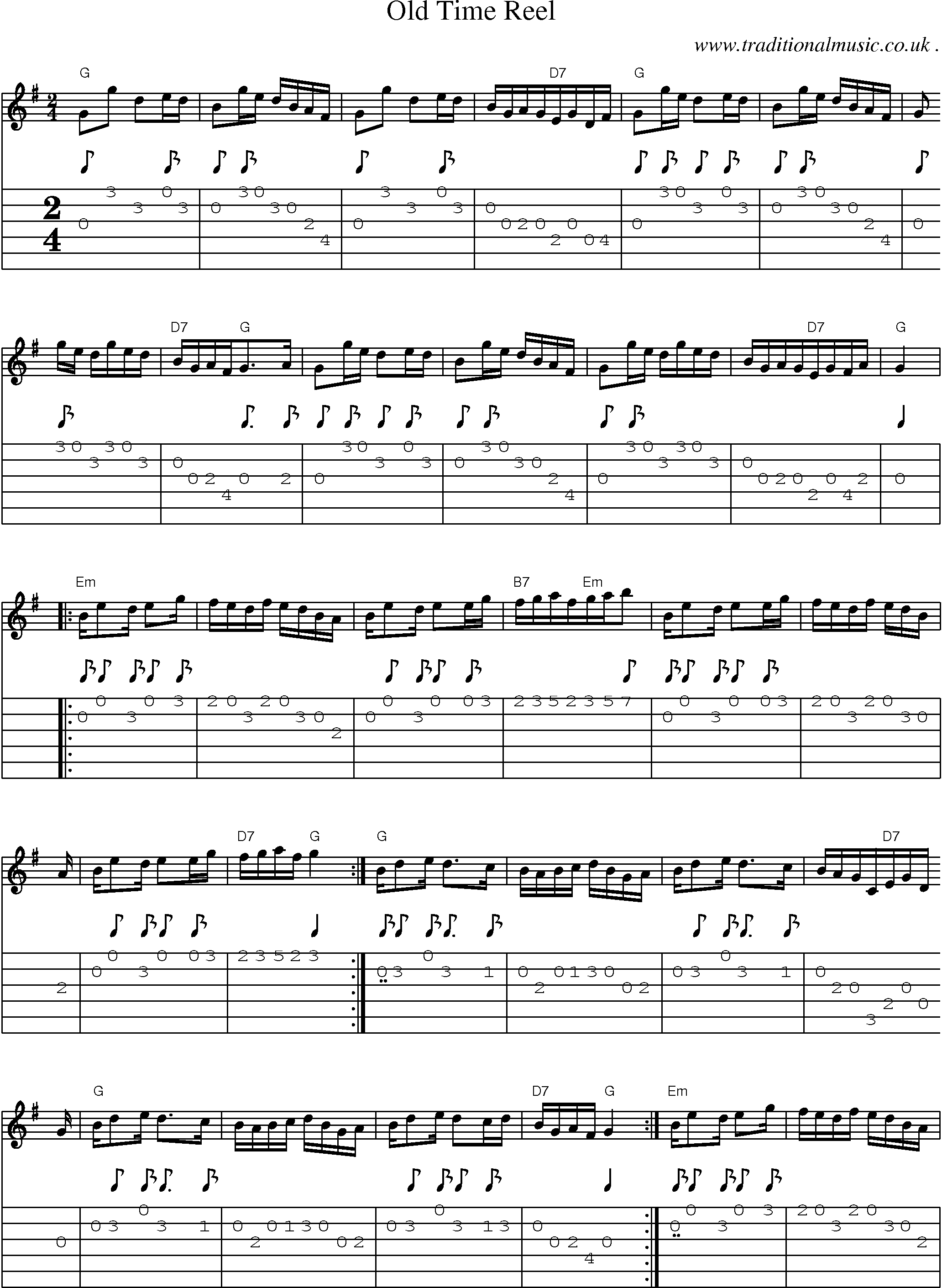 Sheet-Music and Guitar Tabs for Old Time Reel