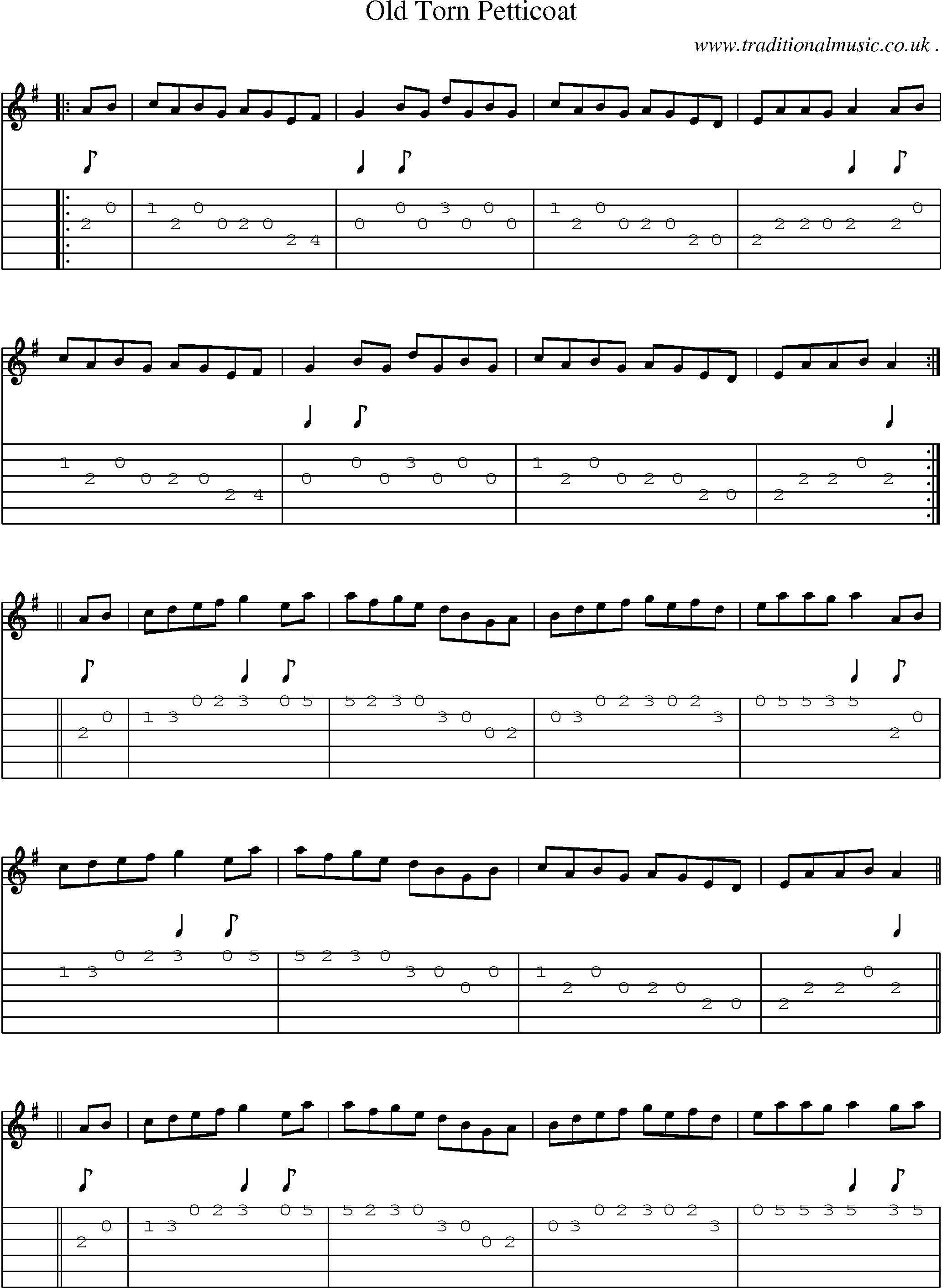 Sheet-Music and Guitar Tabs for Old Torn Petticoat